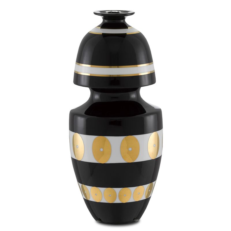 De Luca Black and Gold Gourd Vase Vase-Urn by Currey and Company