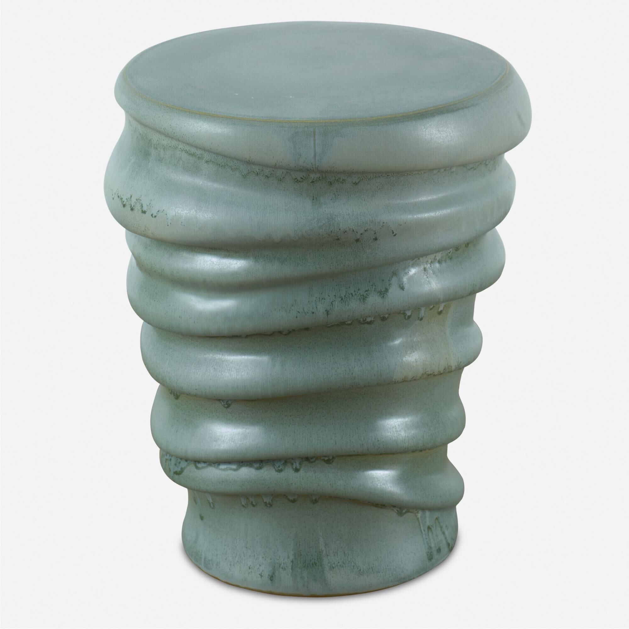 Shown in Adding An Artistic Touch With Its Irregular Design The Skye Garden Stool Is Finished In A Light Aqua finish