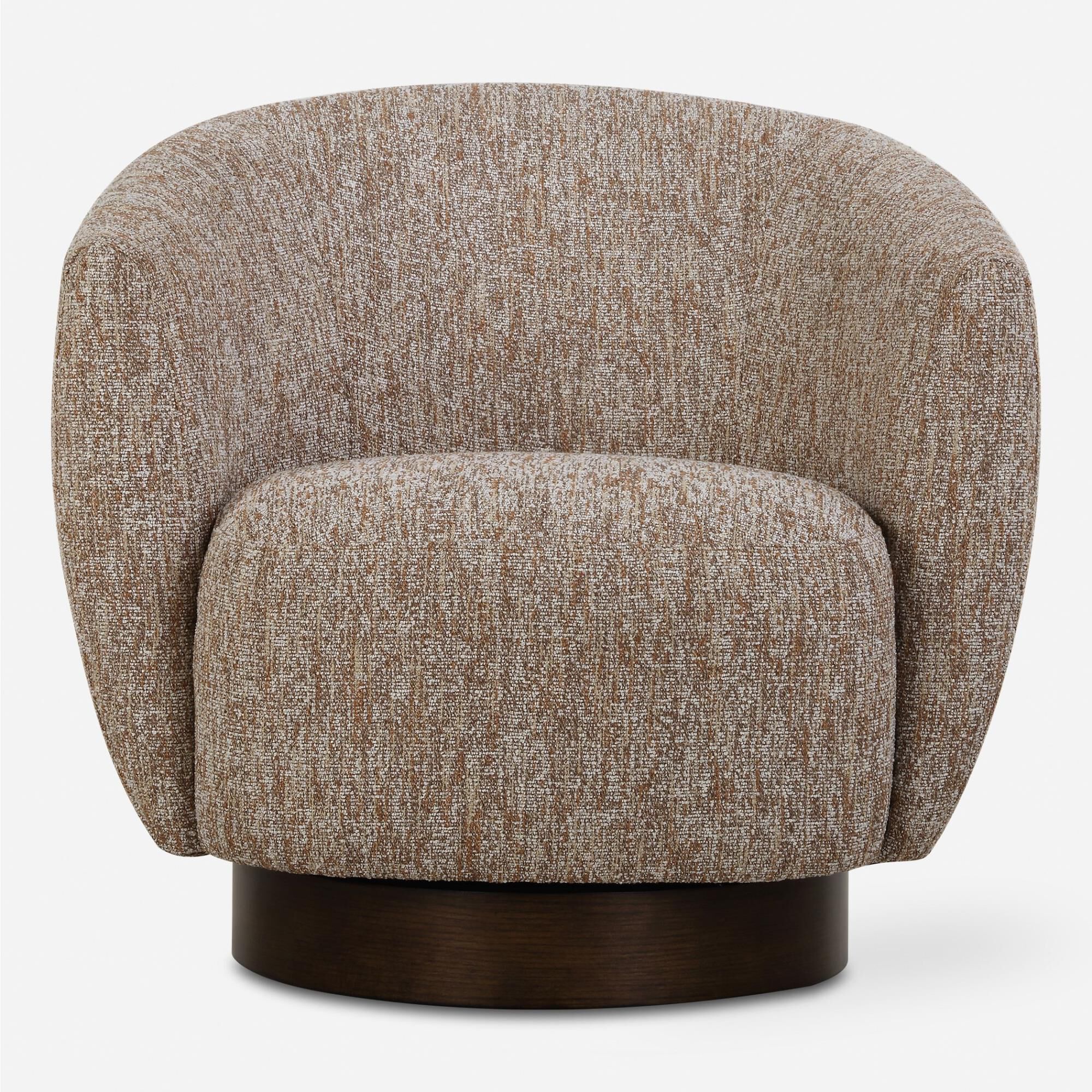 Shown in Embodying Richness Of Earth's Warm Tones, The Dunes Barrel Back Swivel Chair Features A Woven Fabric finish