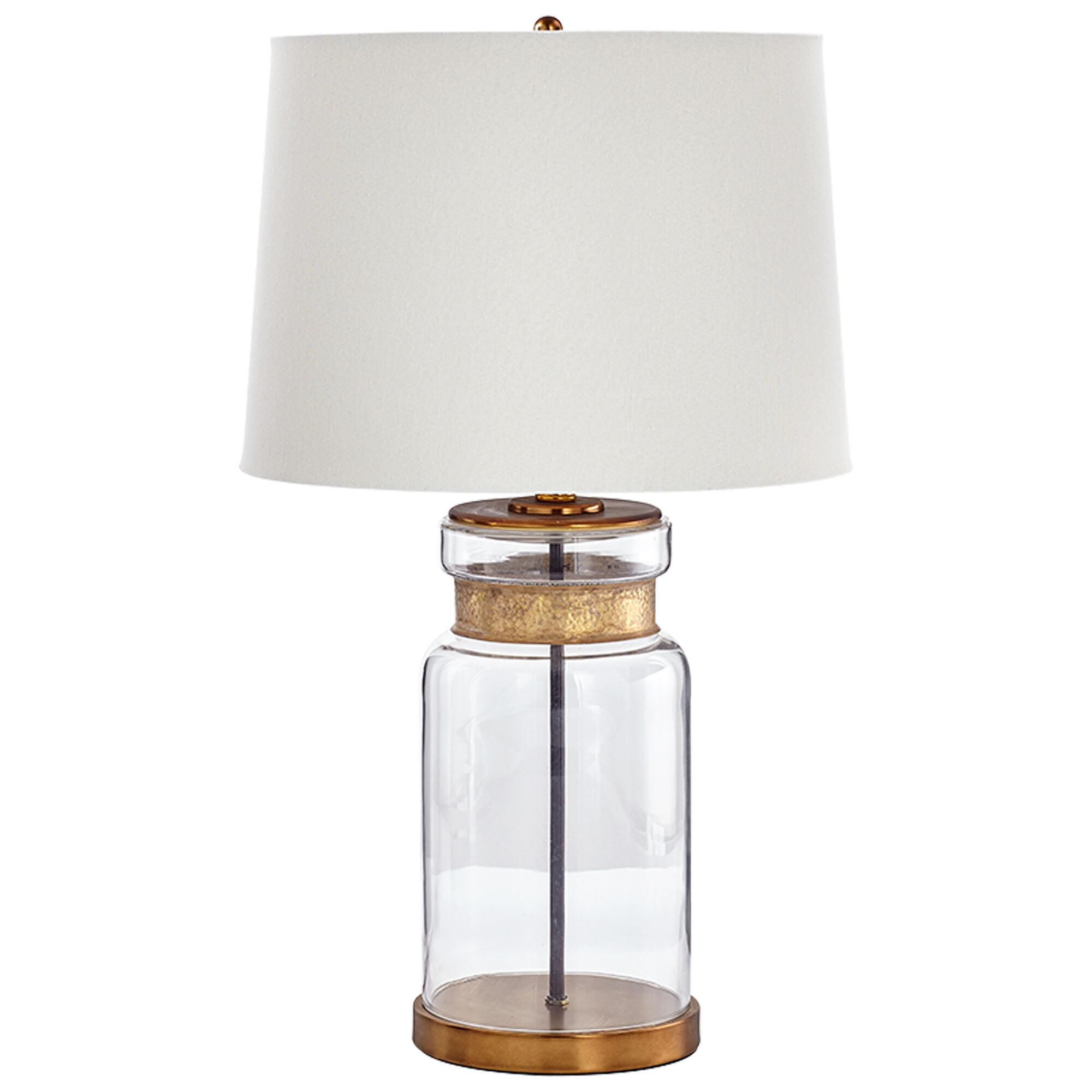 Shown in Clear And Gold finish and White Linen shade