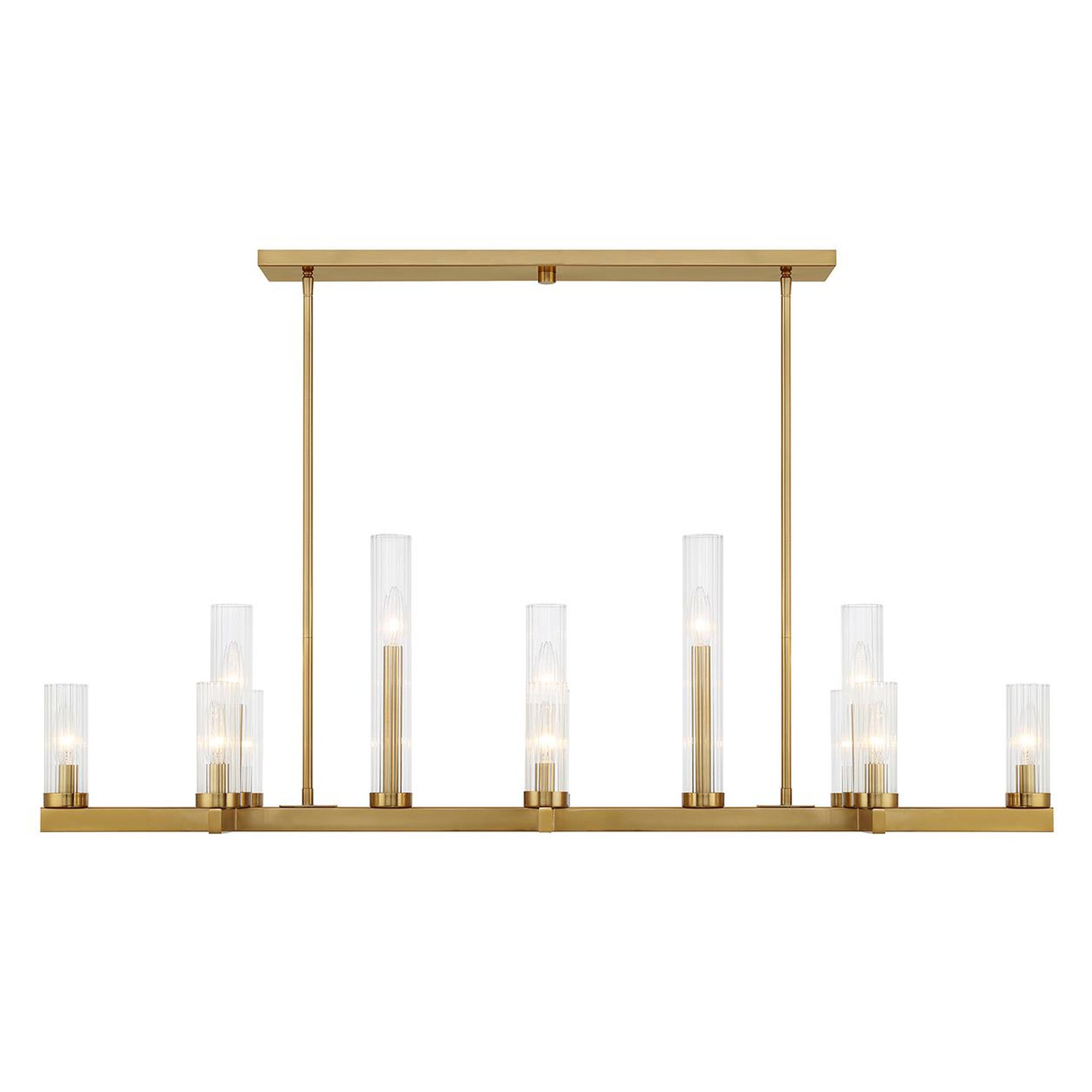 Shown in Warm Brass finish and Clear Ribbed glass