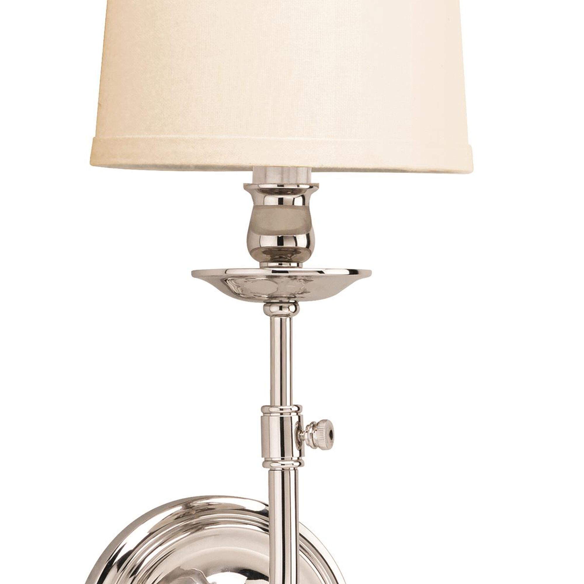 Shown in Polished Nickel finish and Off White Linen shade