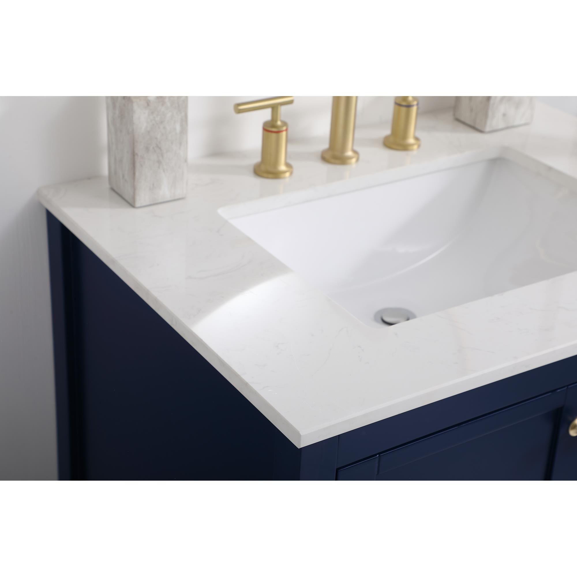 Shown in Blue And Gold With Calacatta Quartz finish