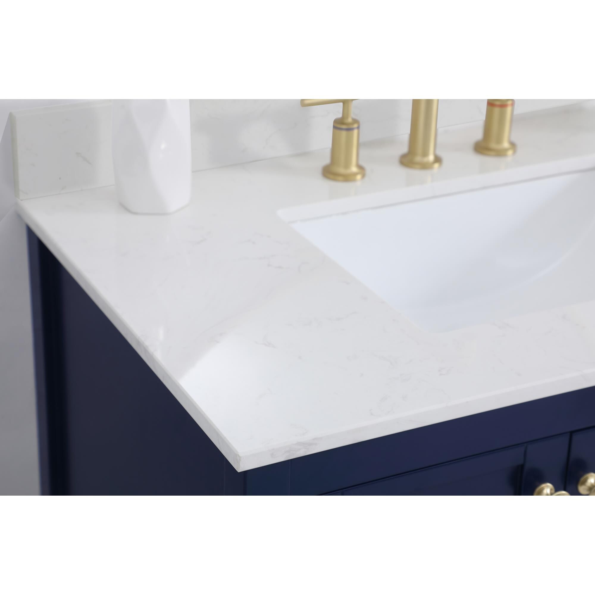 Shown in Blue And Gold With Calacatta Quartz finish