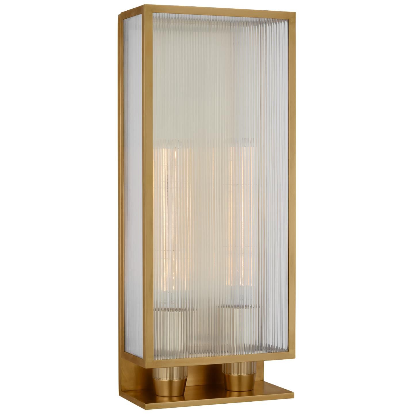 Shown in Soft Brass finish and Clear Ribbed glass