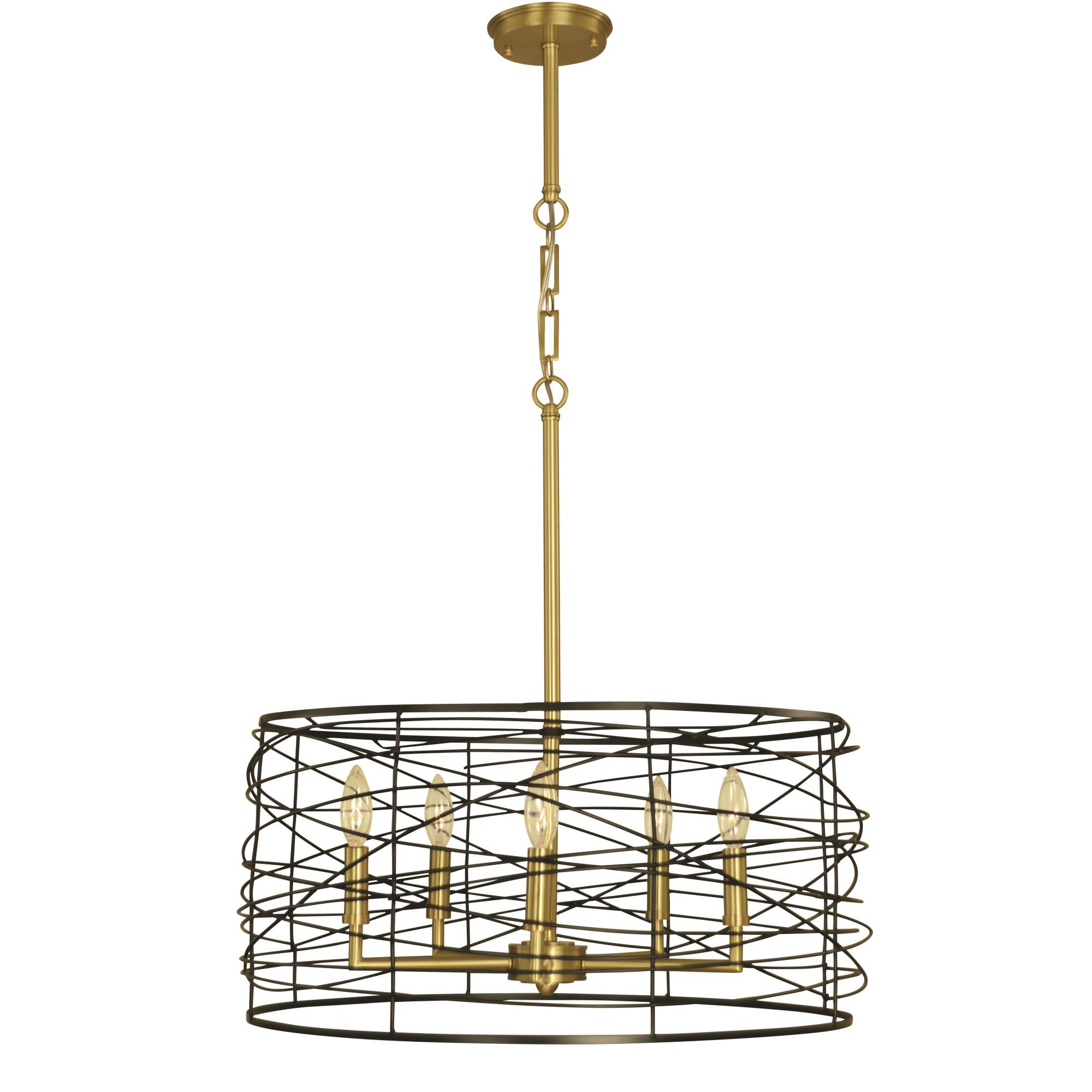 Shown in Brushed Brass And Matte Black finish and Metal Wire shade