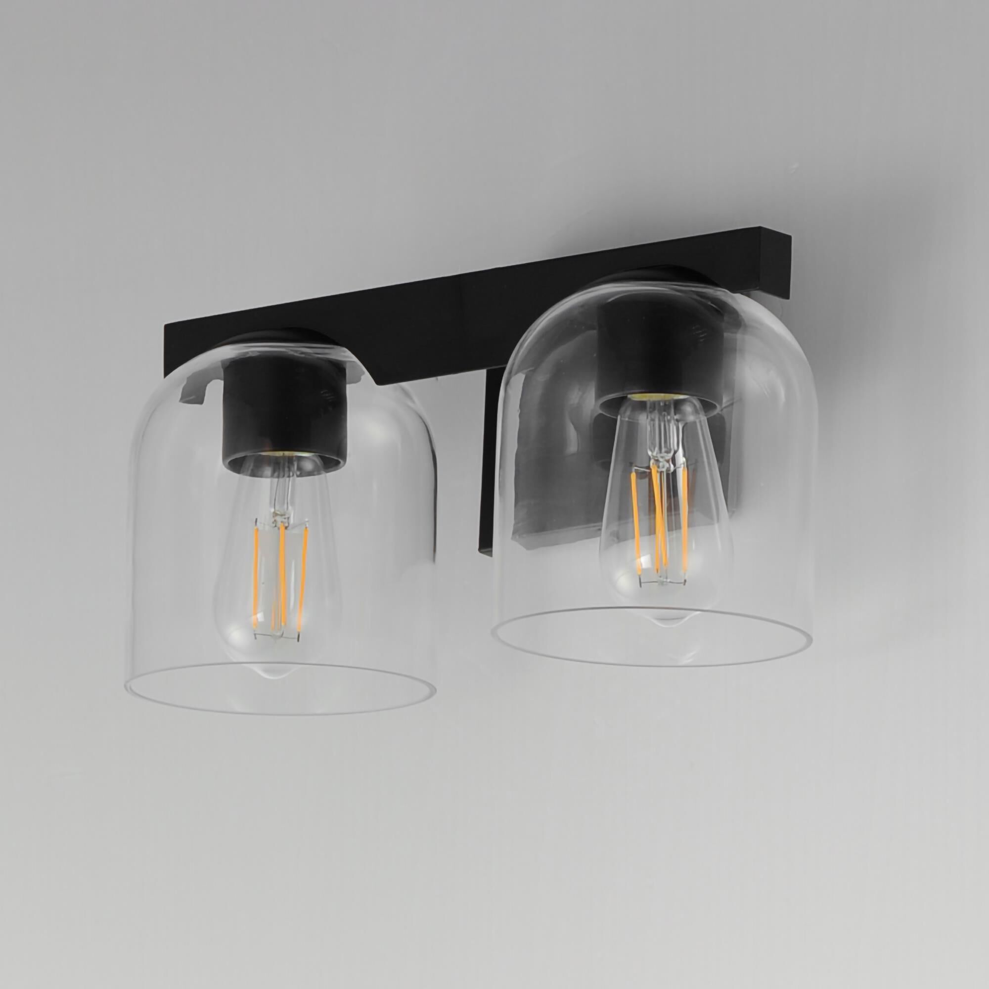 Shown in Black finish and Clear glass and Glass shade