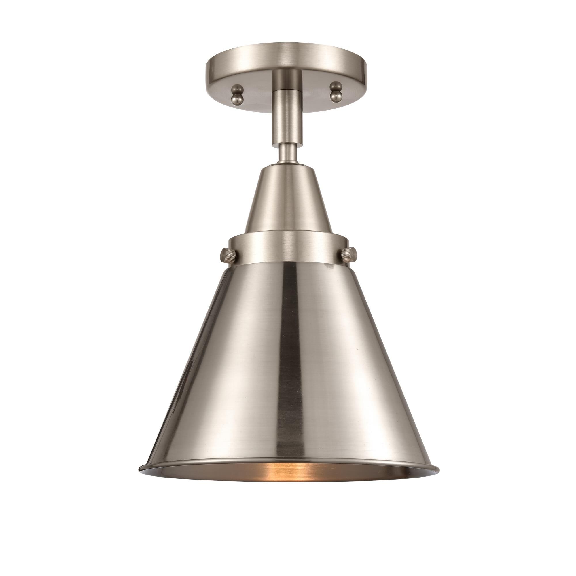 Shown in Brushed Satin Nickel finish and No Glass glass and Brushed Satin Nickel Appalachian shade