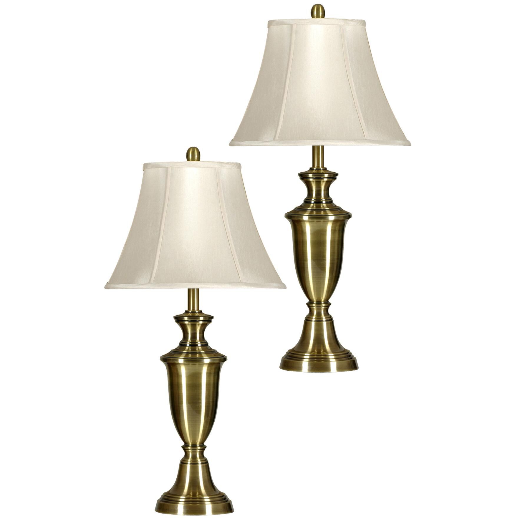 Shown in Antique Brass finish and White Softback Silk Fabric shade