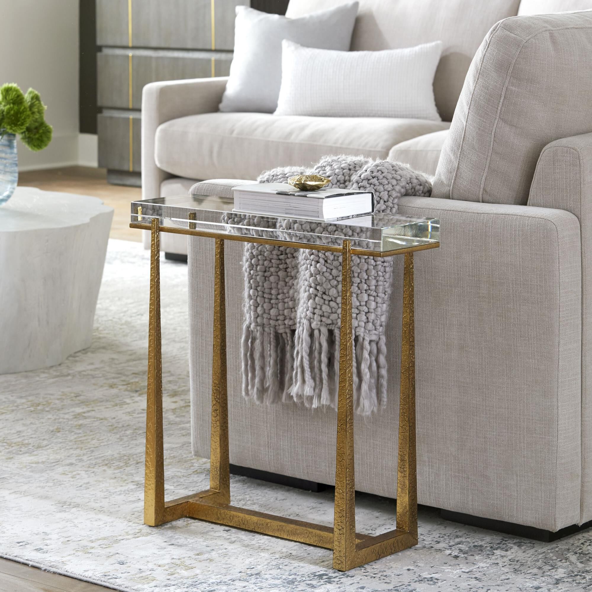 Shown in This Elegant Accent Table Adds A Touch Of Luxury To Any Room. The Textured Antique Gold Finish Iron  finish