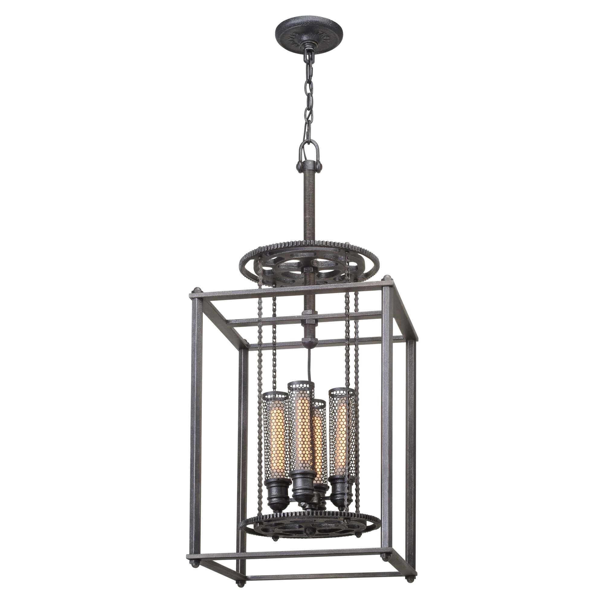 Shown in Aged Pewter finish and Aged Pewter glass and Hand-Worked Iron and Cast Aluminum shade