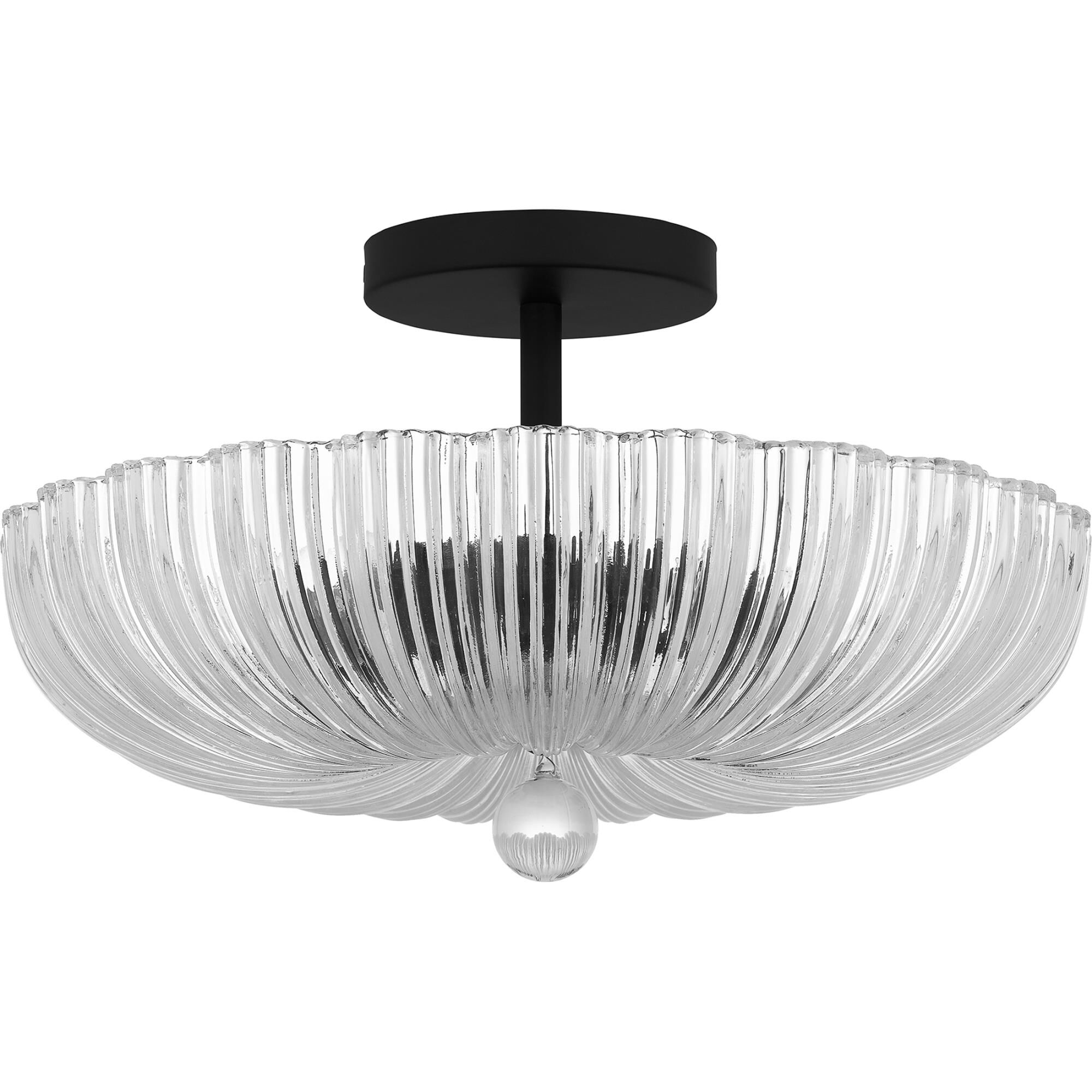 Shown in Matte Black finish and Clear Ribbed Glass shade