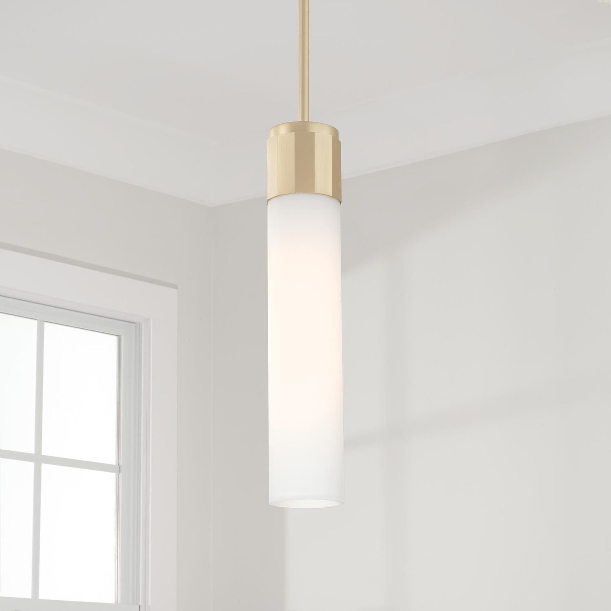 Shown in Soft Gold finish and Soft White glass