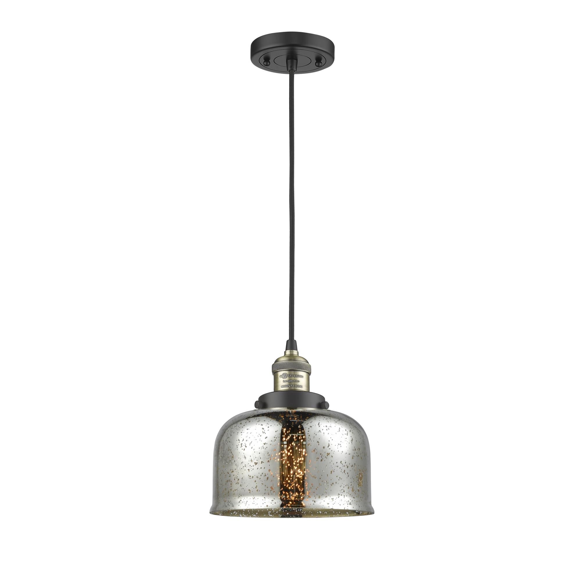 Shown in Black Antique Brass finish and Silver Mercury glass