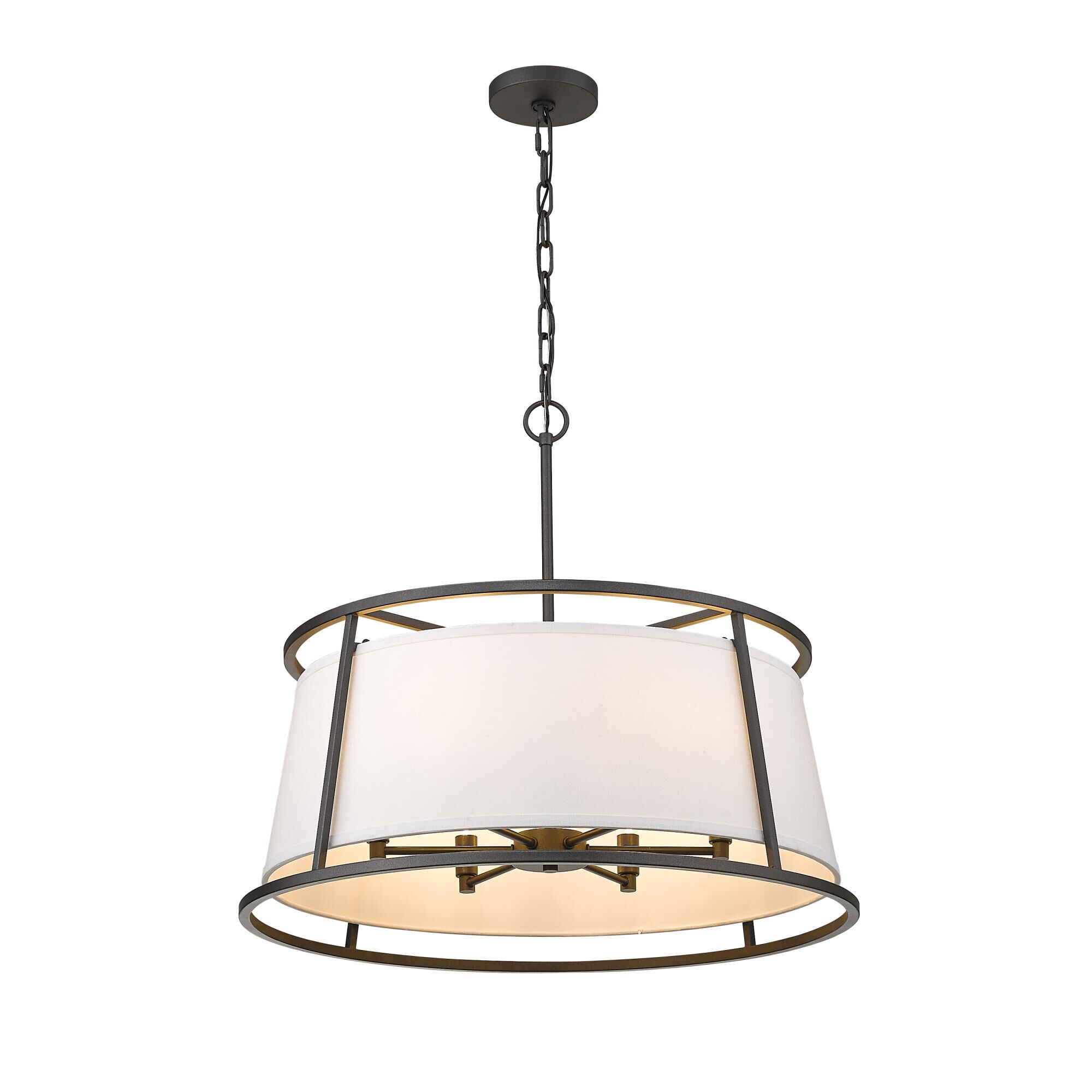 Shown in Iron Ore finish and Fabric glass and Fabric shade