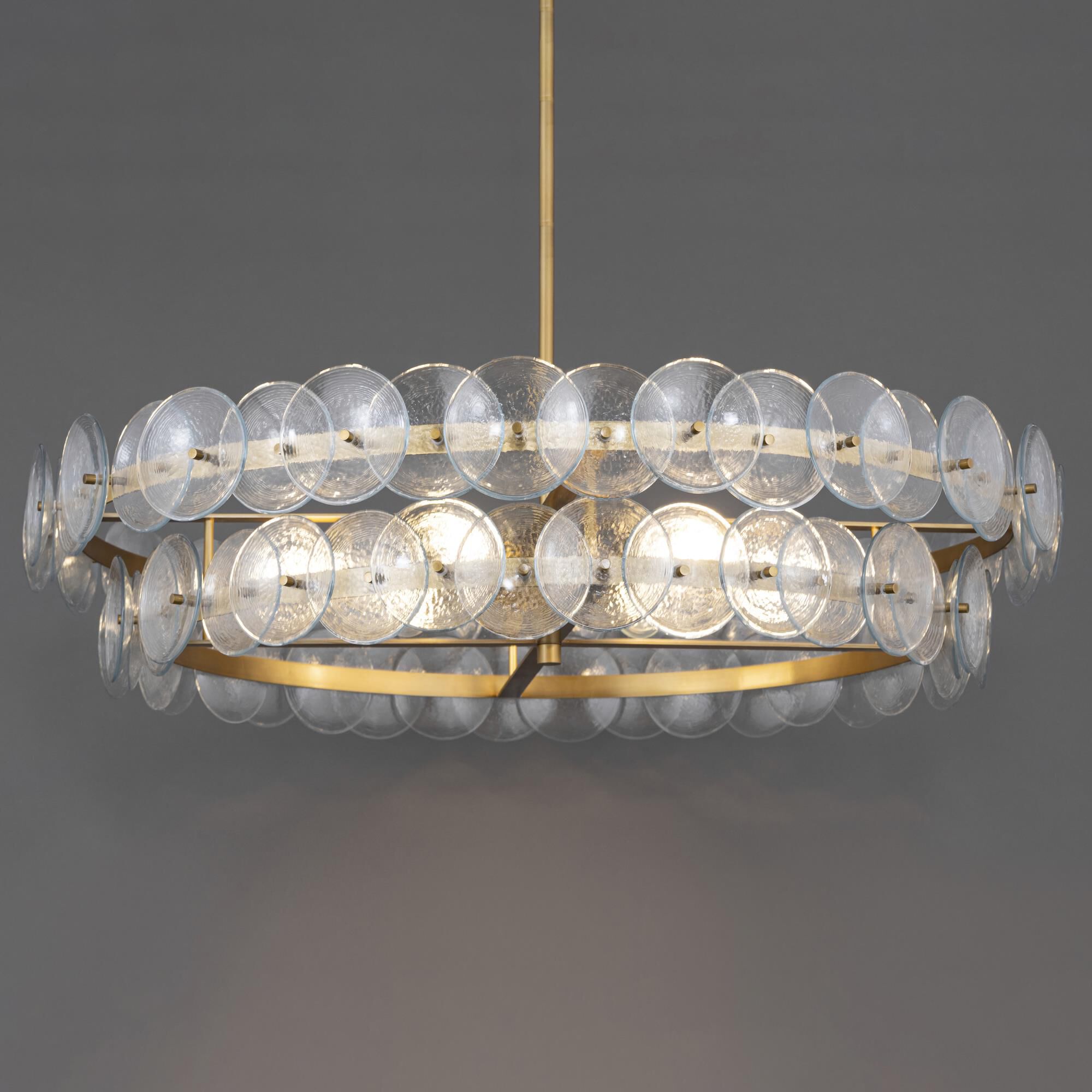 Shown in Weathered Brass finish and Textured Clear glass and Recycled Glass shade