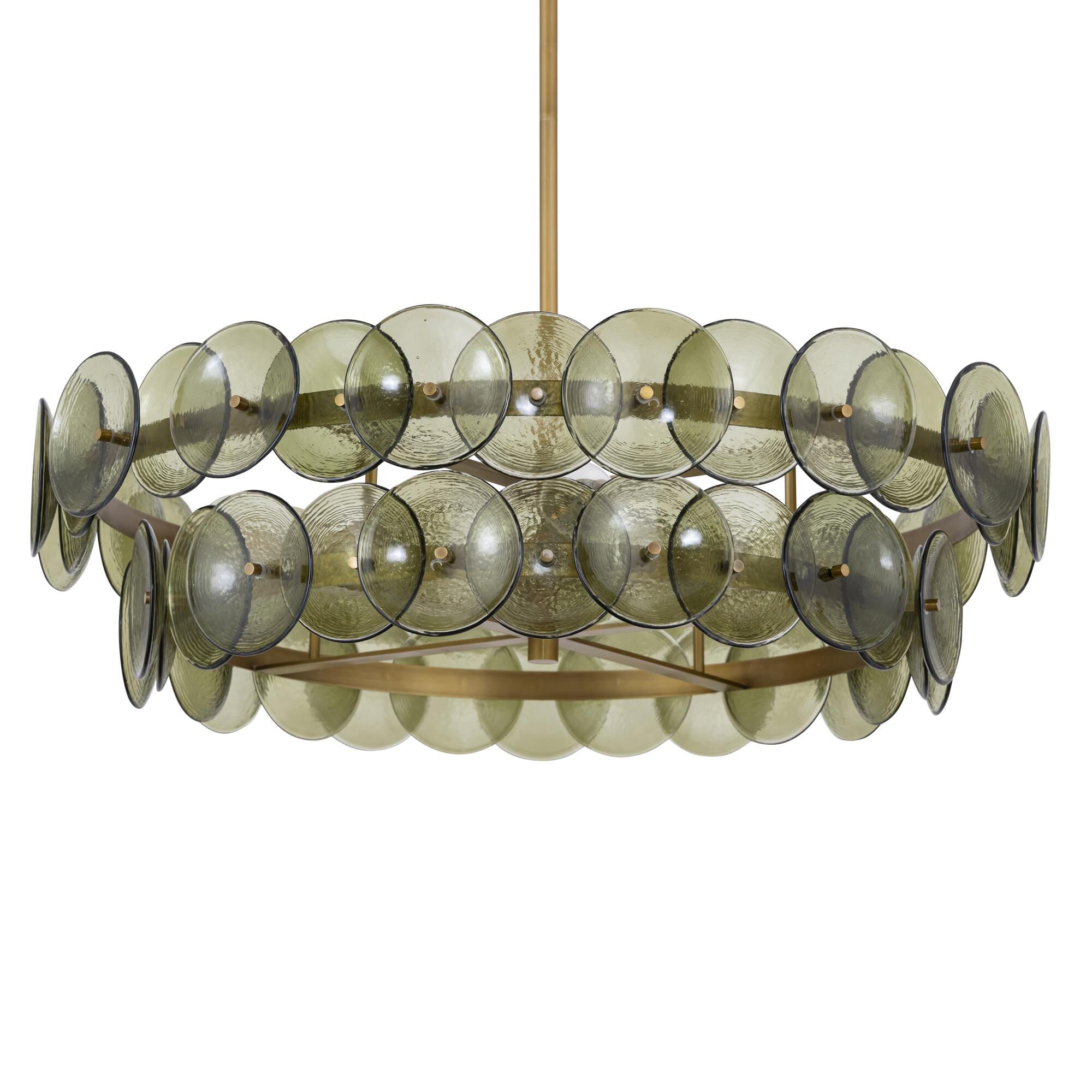 Shown in Weathered Brass finish and Green Vintage glass and Recycled Glass shade