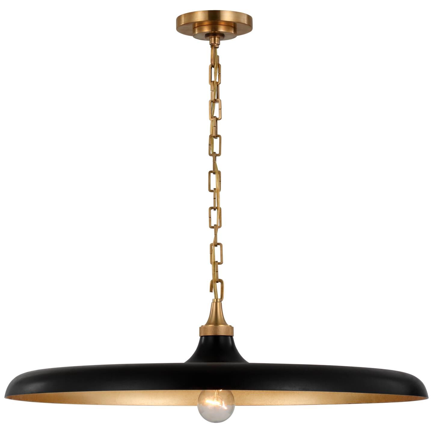 Shown in Hand-Rubbed Antique Brass finish and Aged Iron shade