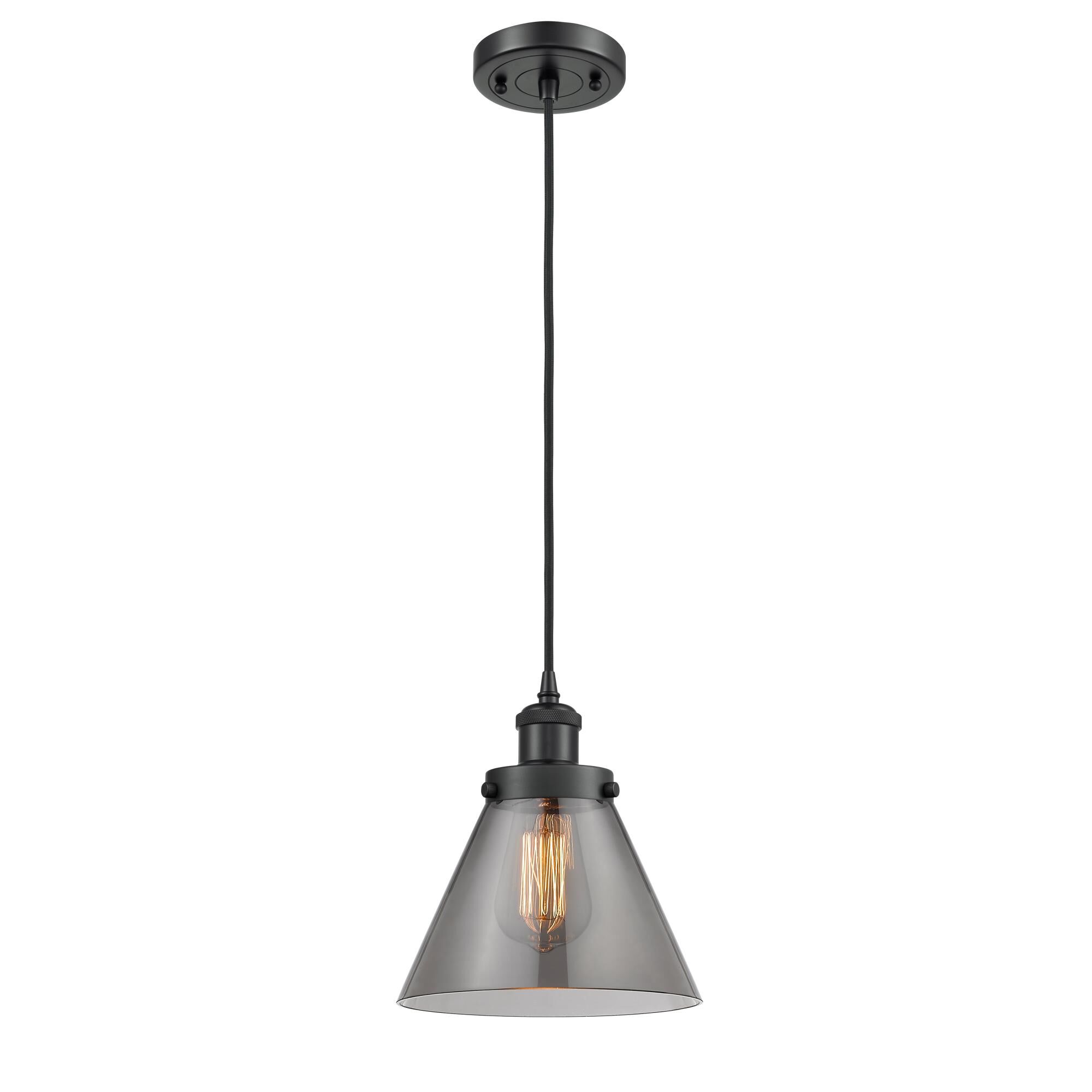 Shown in Matte Black finish and Cone glass and Glass shade