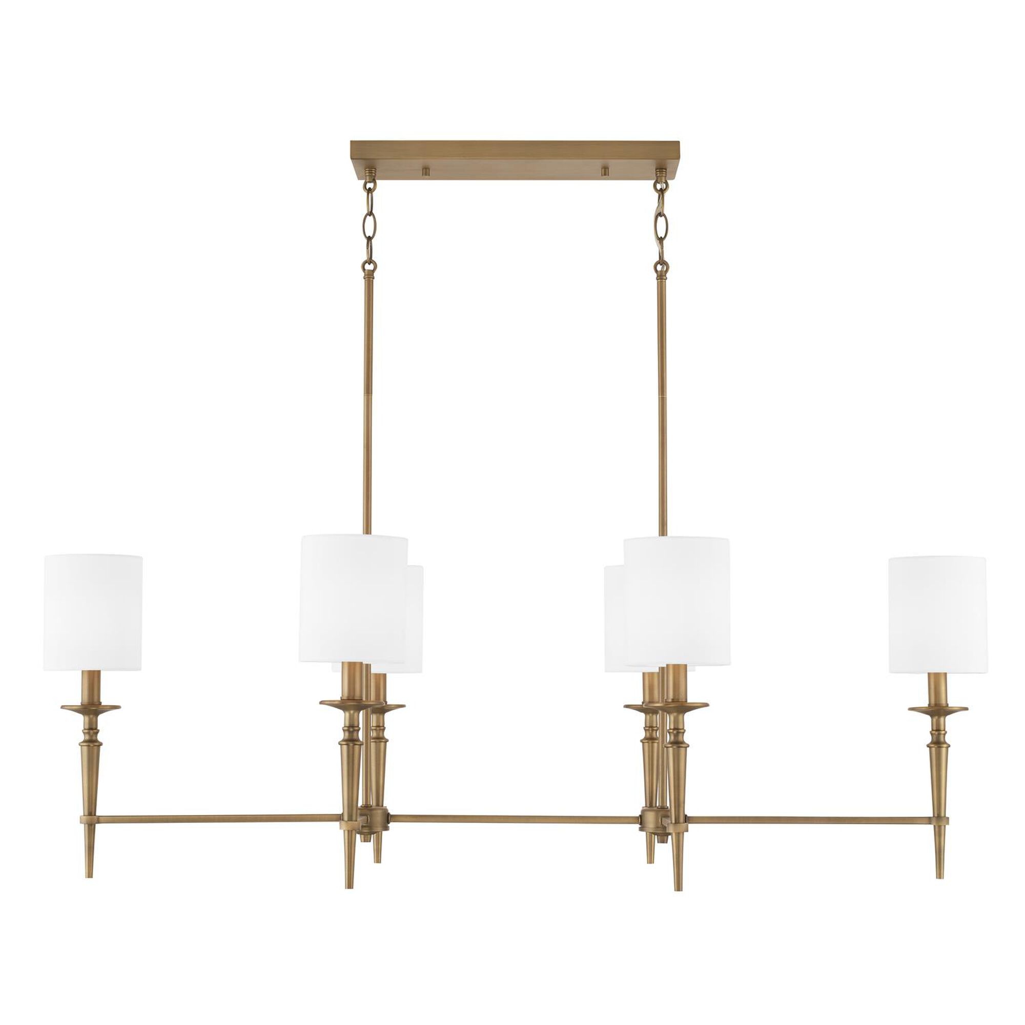 Shown in Aged Brass finish and 701 glass and White Fabric Stay-Straight s shade