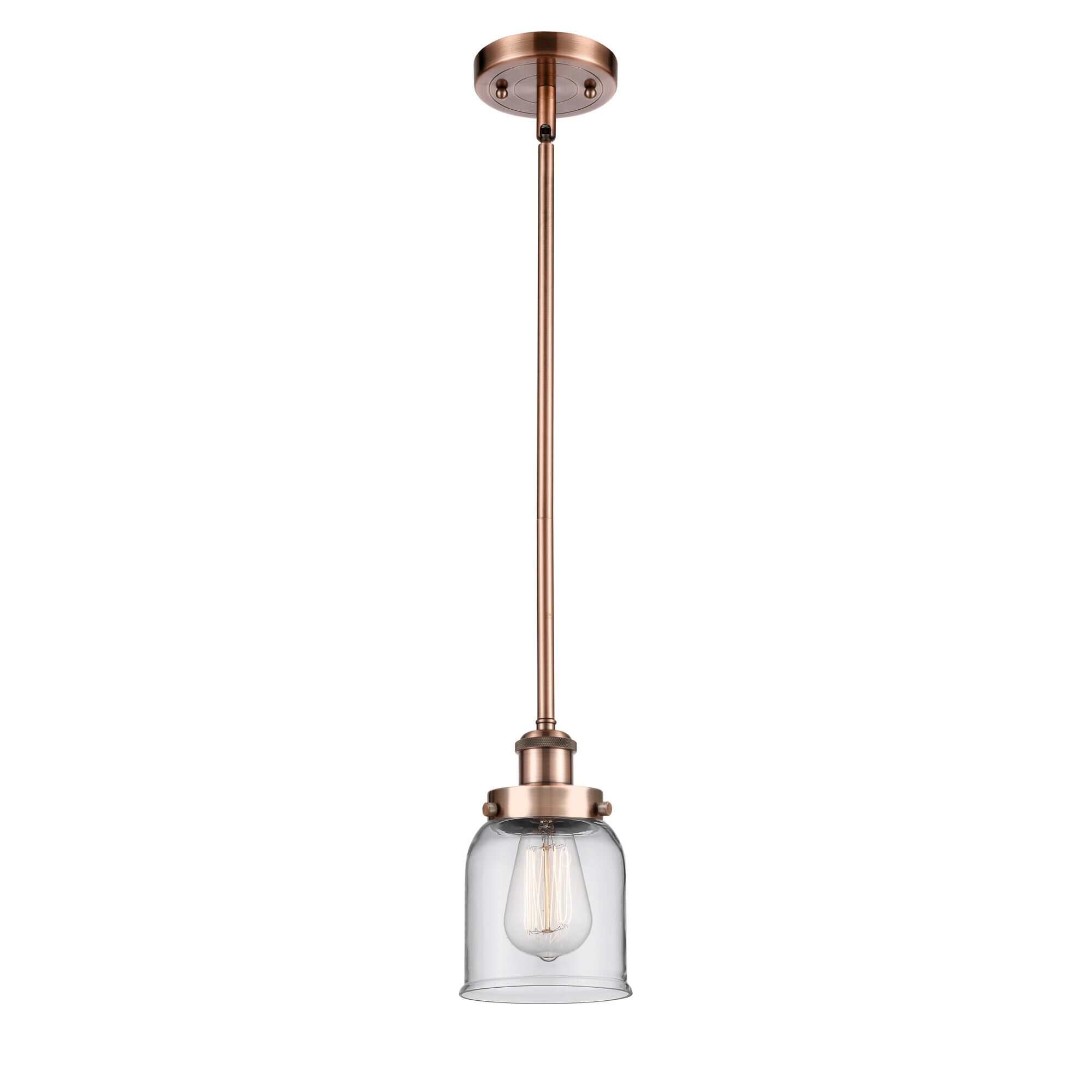 Shown in Antique Copper finish and Clear Small Bell glass