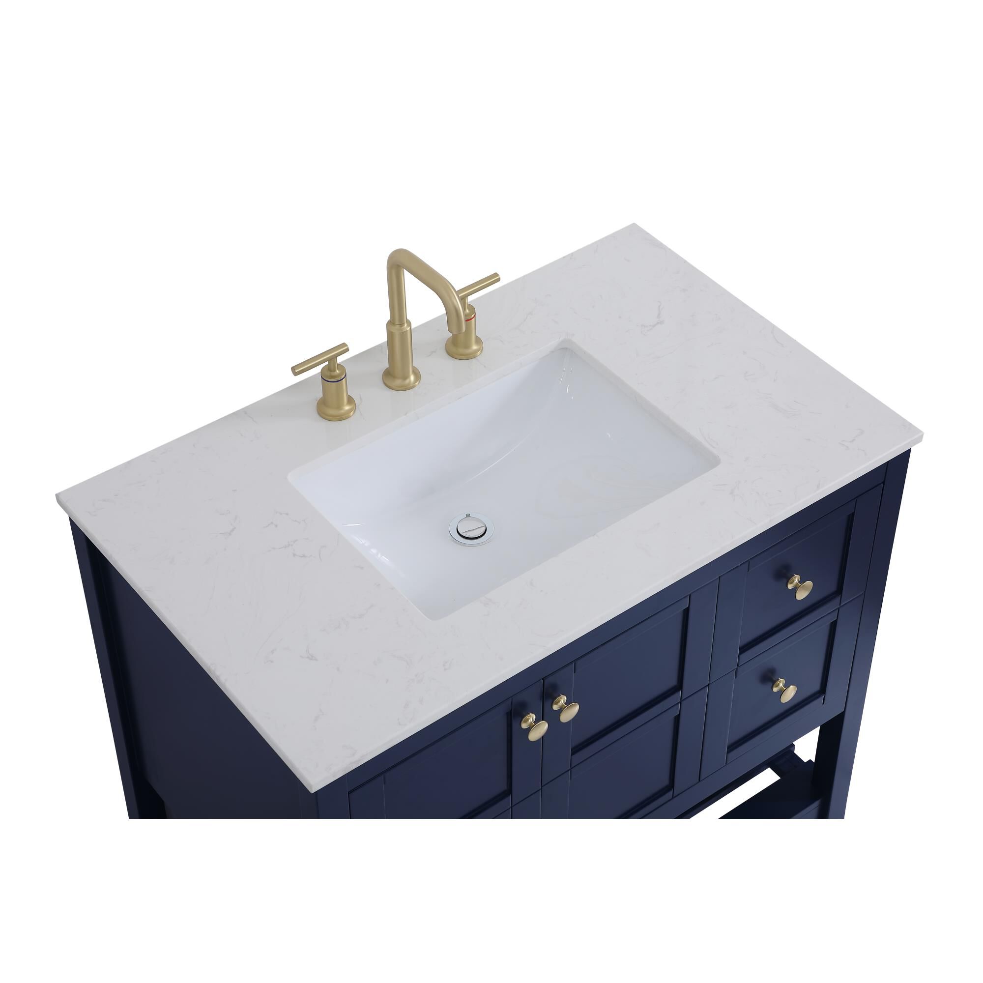 Shown in Blue And Gold With Calacatta Quartz finish