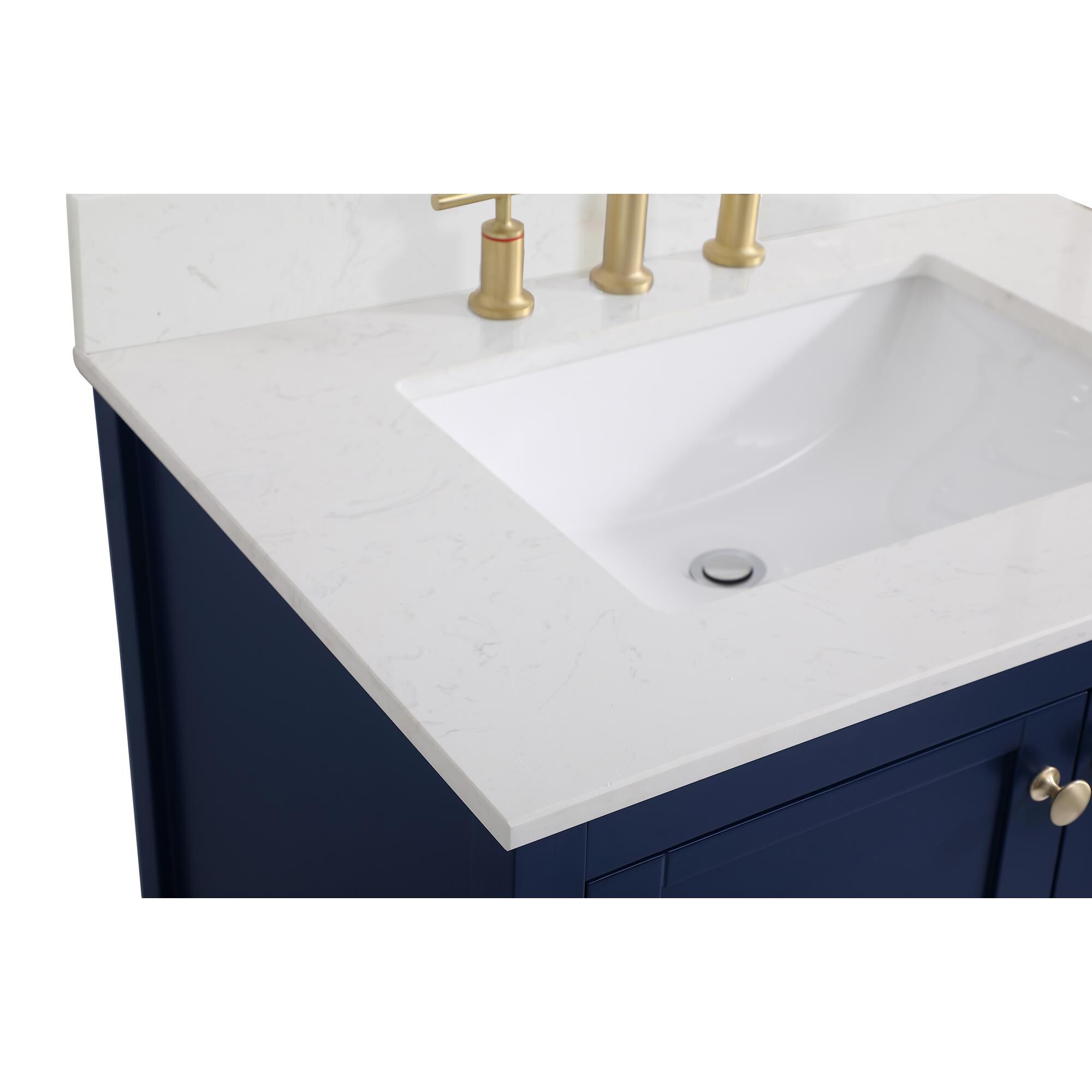 Shown in Blue And Gold With Calacatta Quartz finish