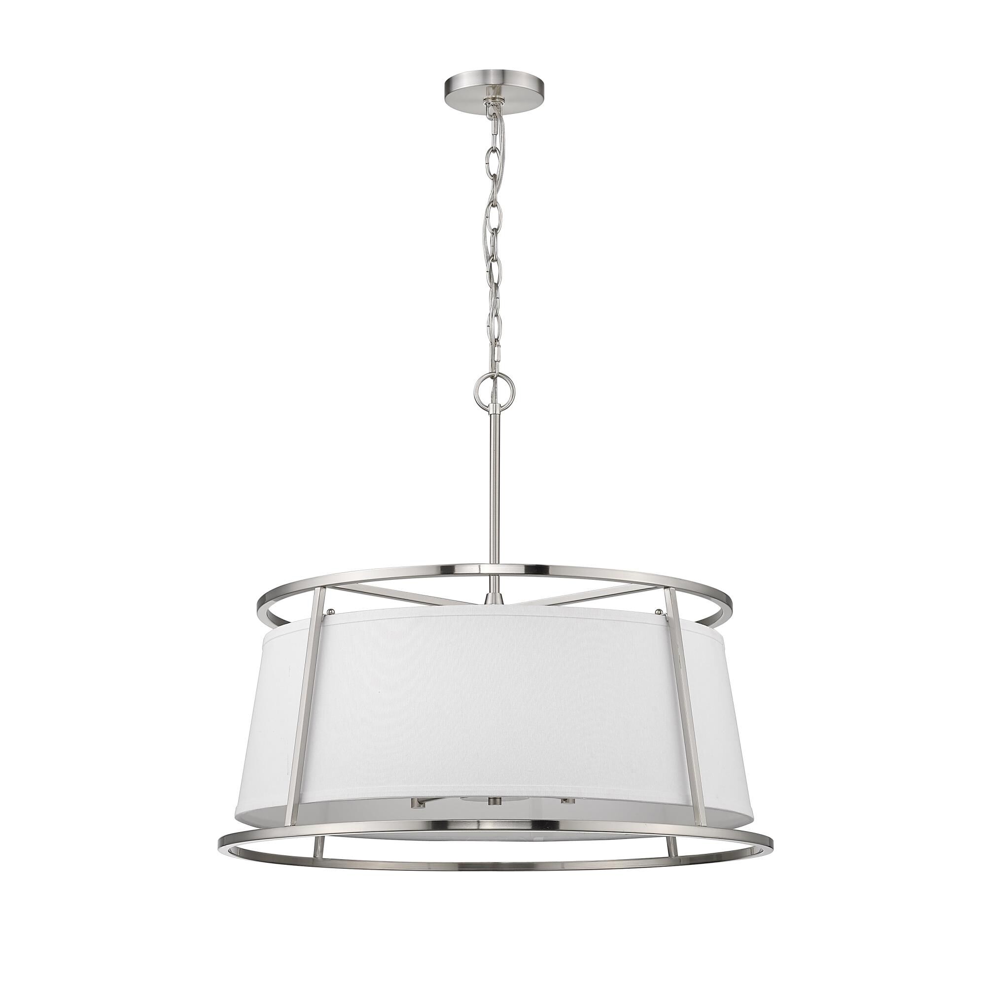 Shown in Brushed Nickel finish and Fabric glass and Fabric shade