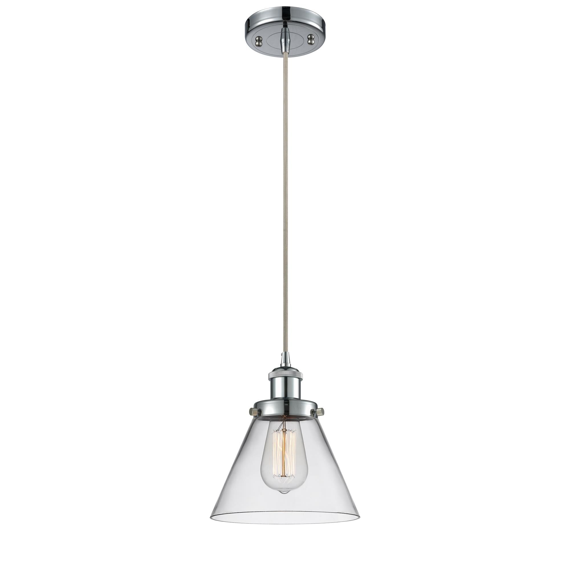 Shown in Polished Chrome finish and Cone glass and Glass shade