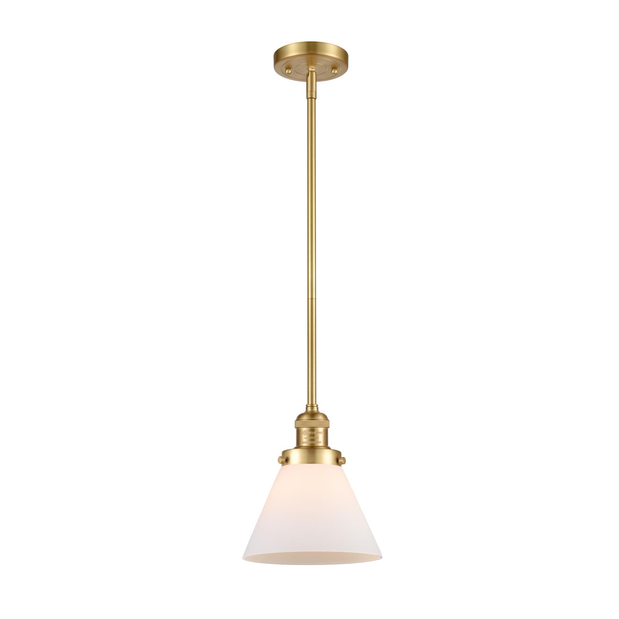 Shown in Satin Gold finish and Matte White Cased Large Cone glass