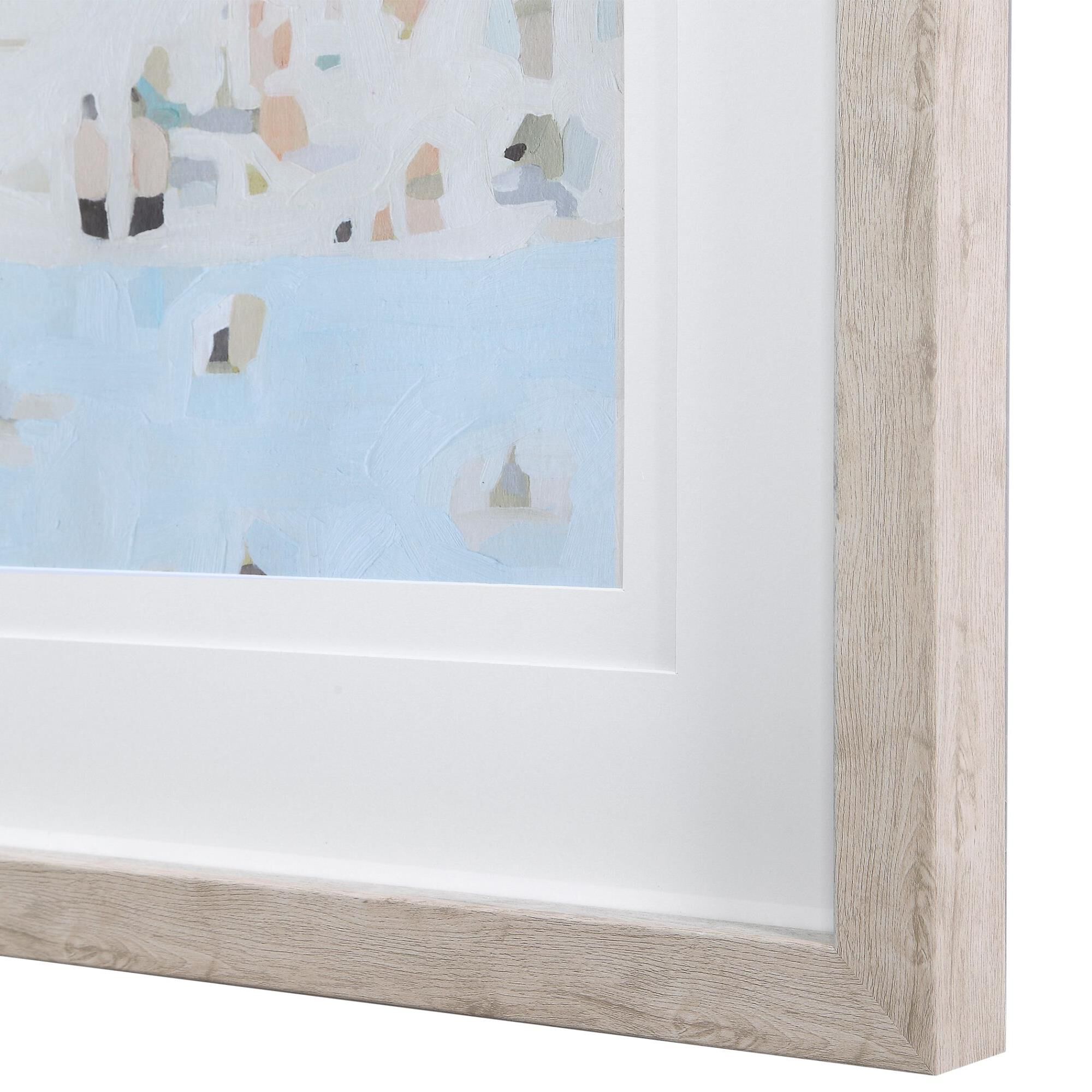 Shown in Beach Scene, Double White Mats, Light Driftwood Colored Frames, Light Blue, Blue, Teal, Tan, Peach,  finish