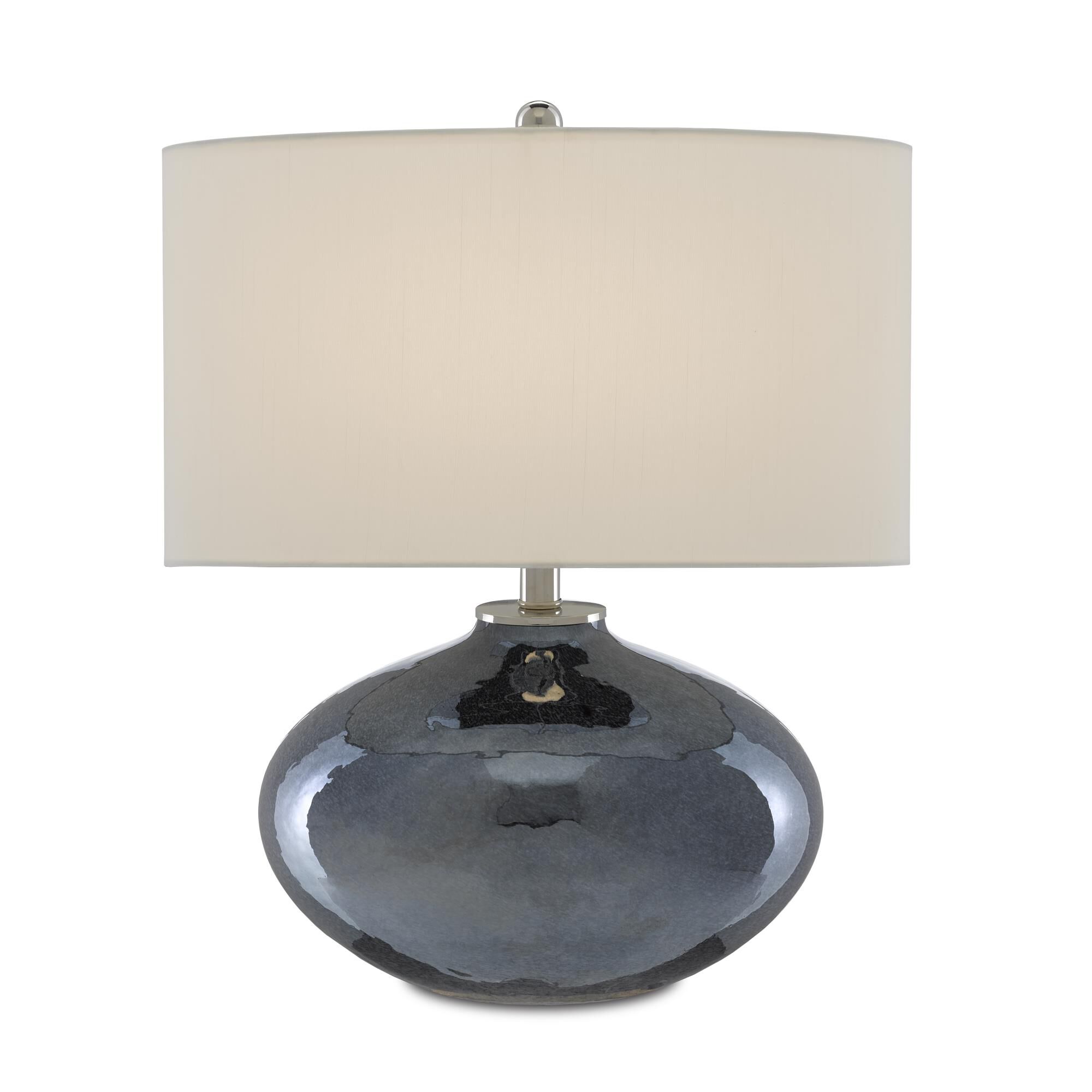 Shown in Blue Plated/Polished Nickel finish and Off White Shantung shade