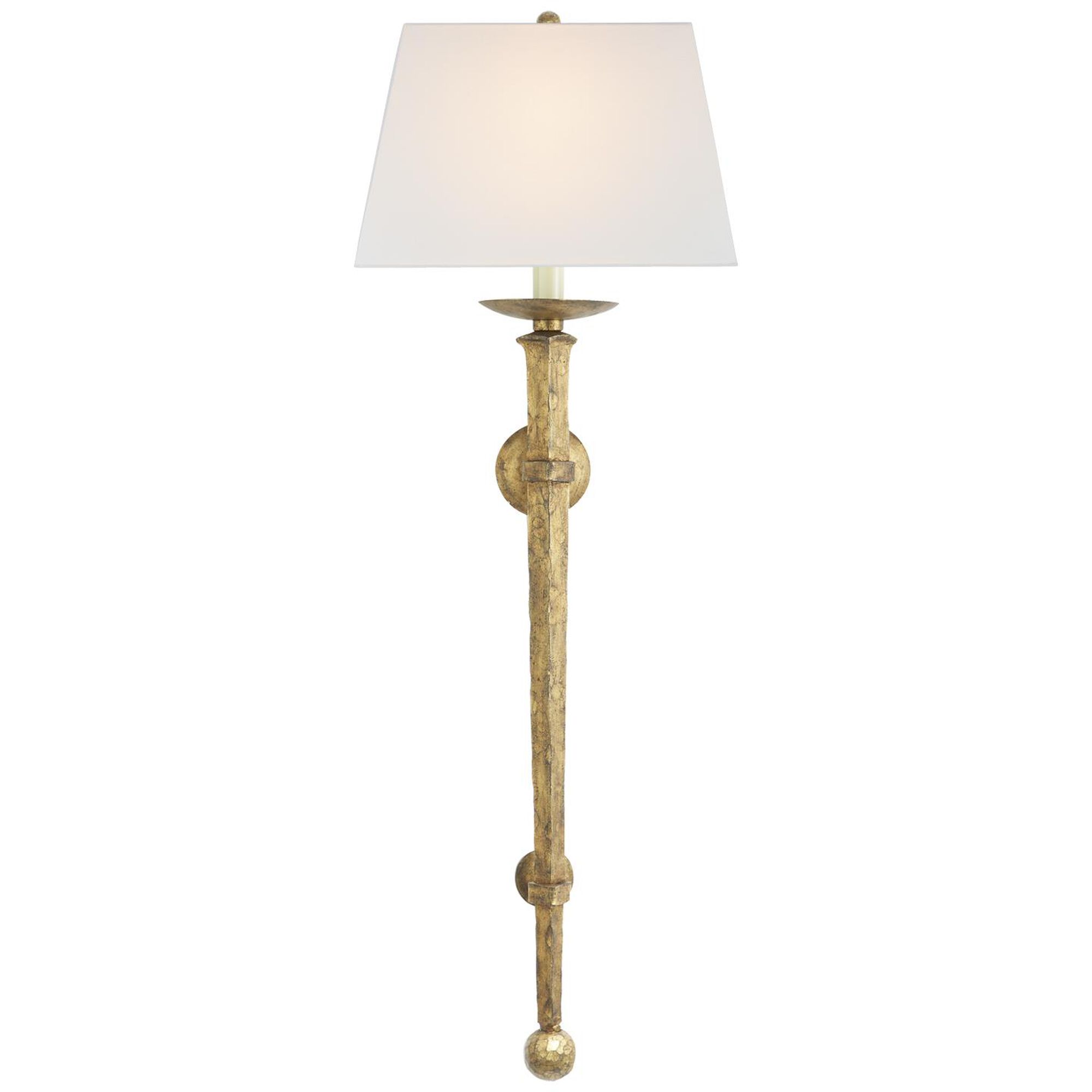 Shown in Gilded Iron finish and Linen shade