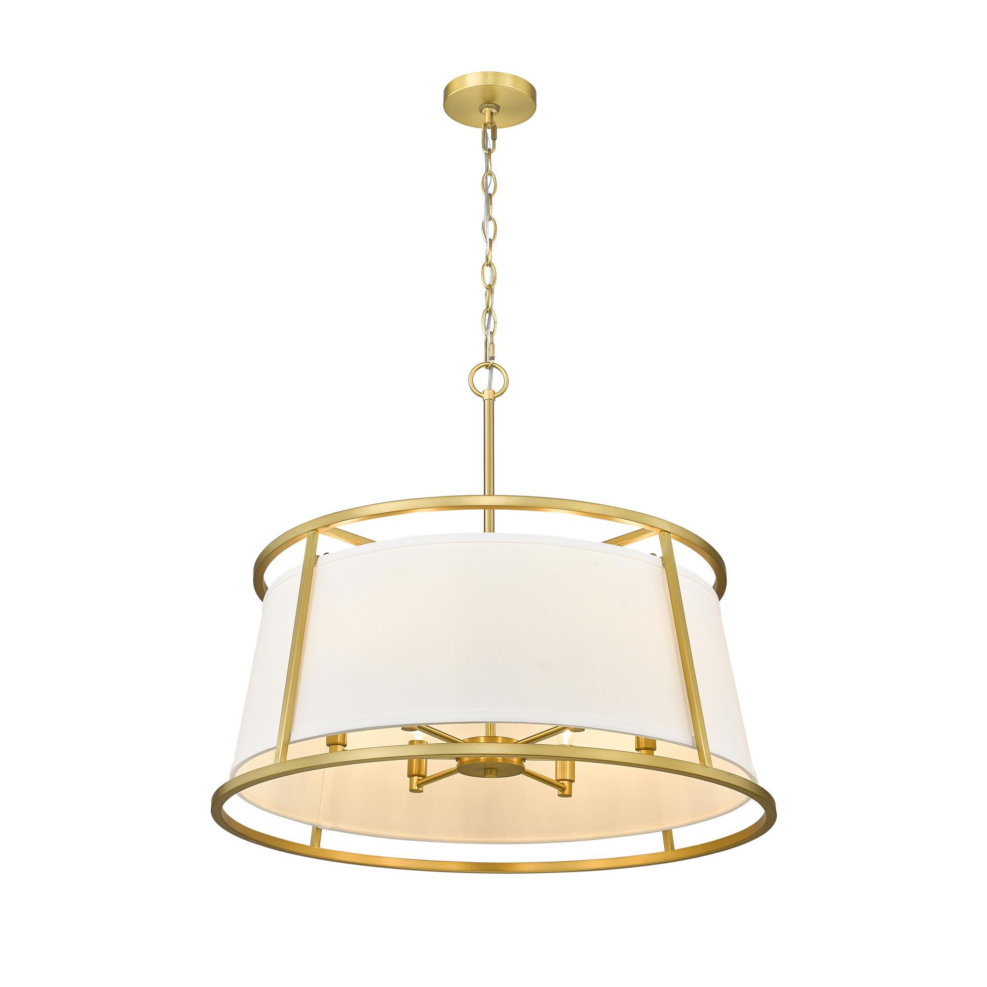 Shown in Rubbed Brass finish and White Fabric shade