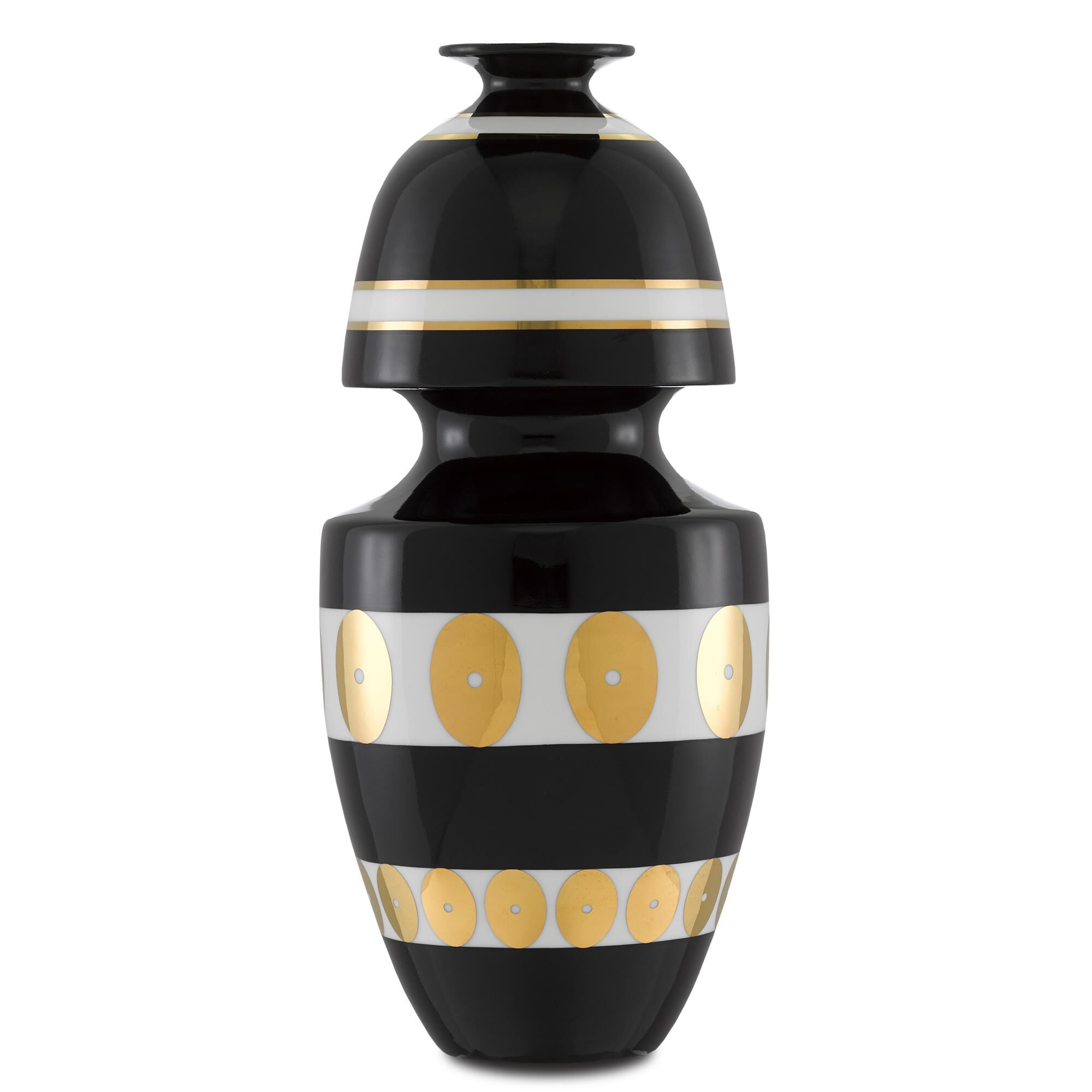 De Luca Black and Gold Gourd Vase Vase-Urn by Currey and Company