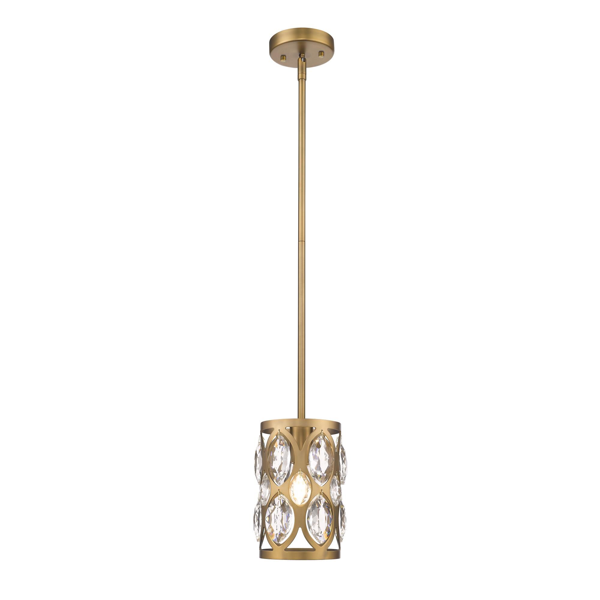 Shown in Heirloom Brass finish and Crystal glass and Crystal shade