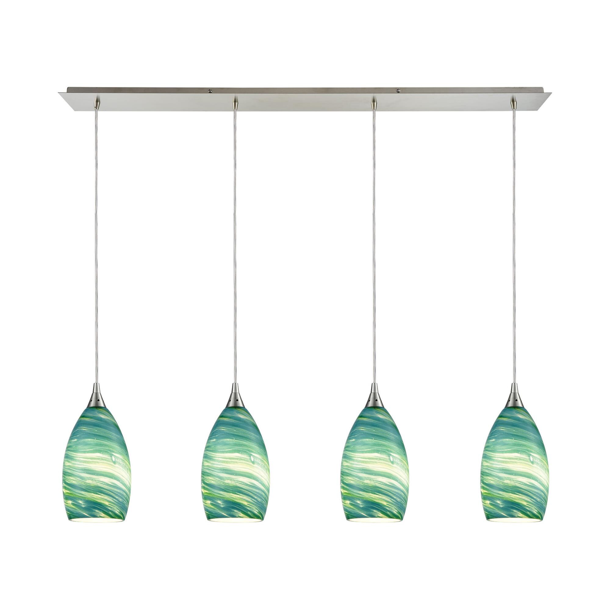 Shown in Satin Nickel finish and Aqua Swirl Blown glass