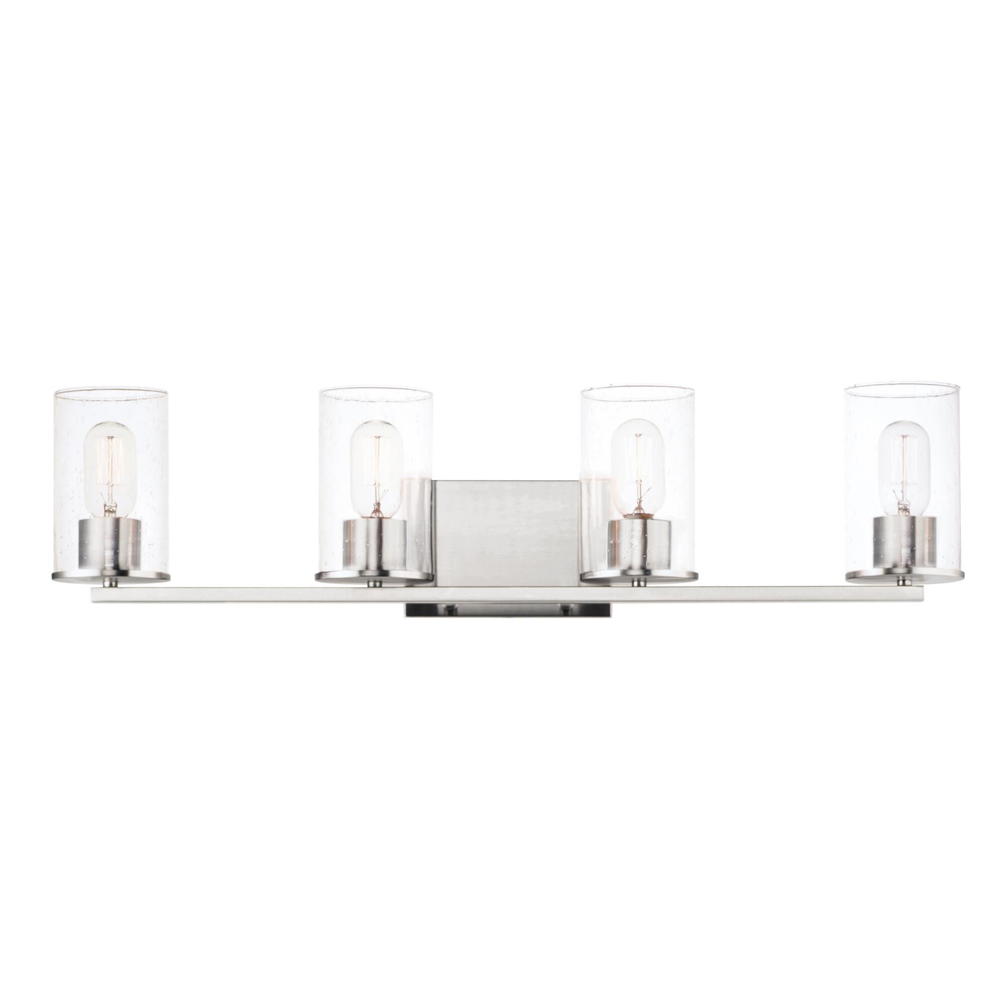 Shown in Satin Nickel finish and Seedy glass and Glass shade