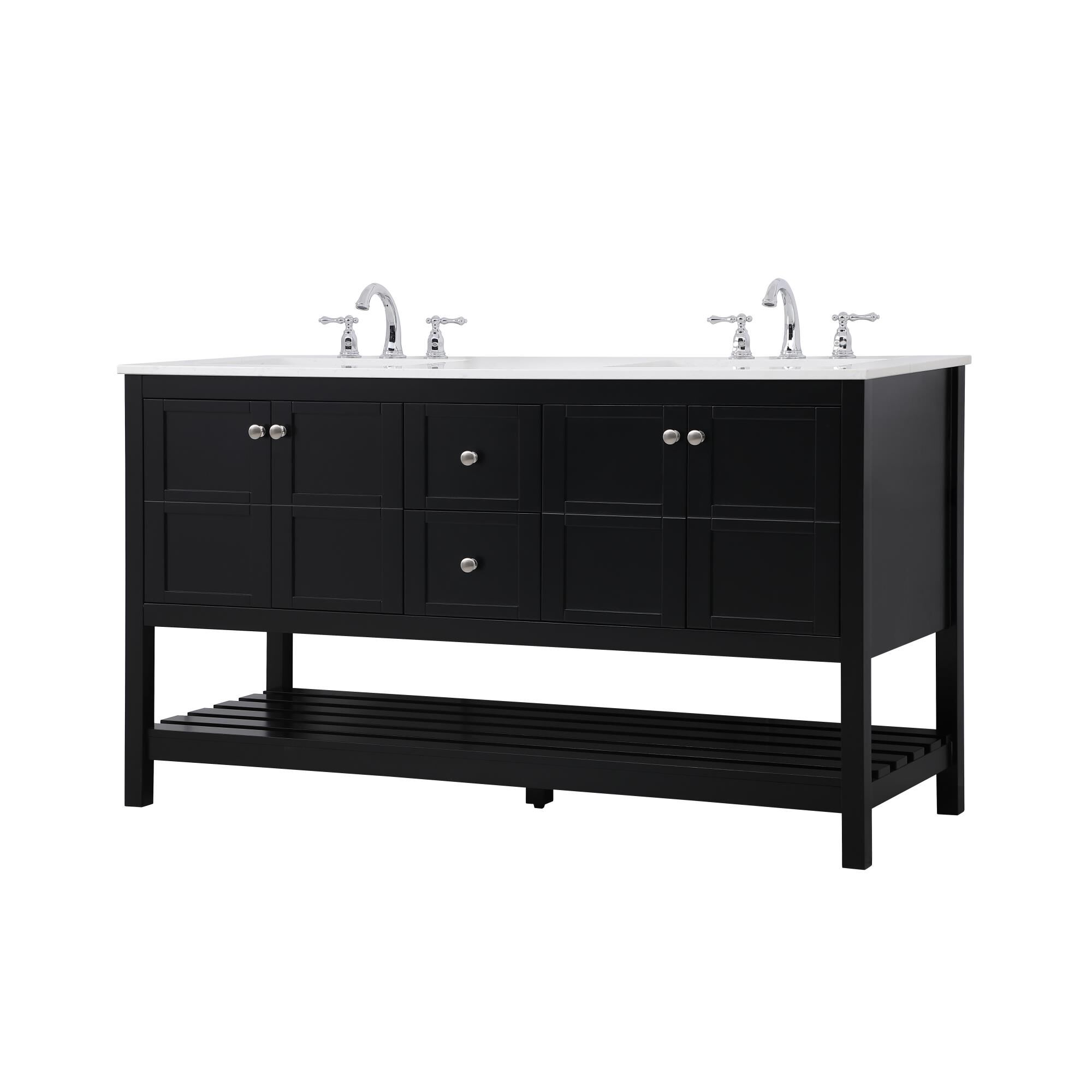 Shown in Black And Brushed Nickel With Calacatta Quartz finish