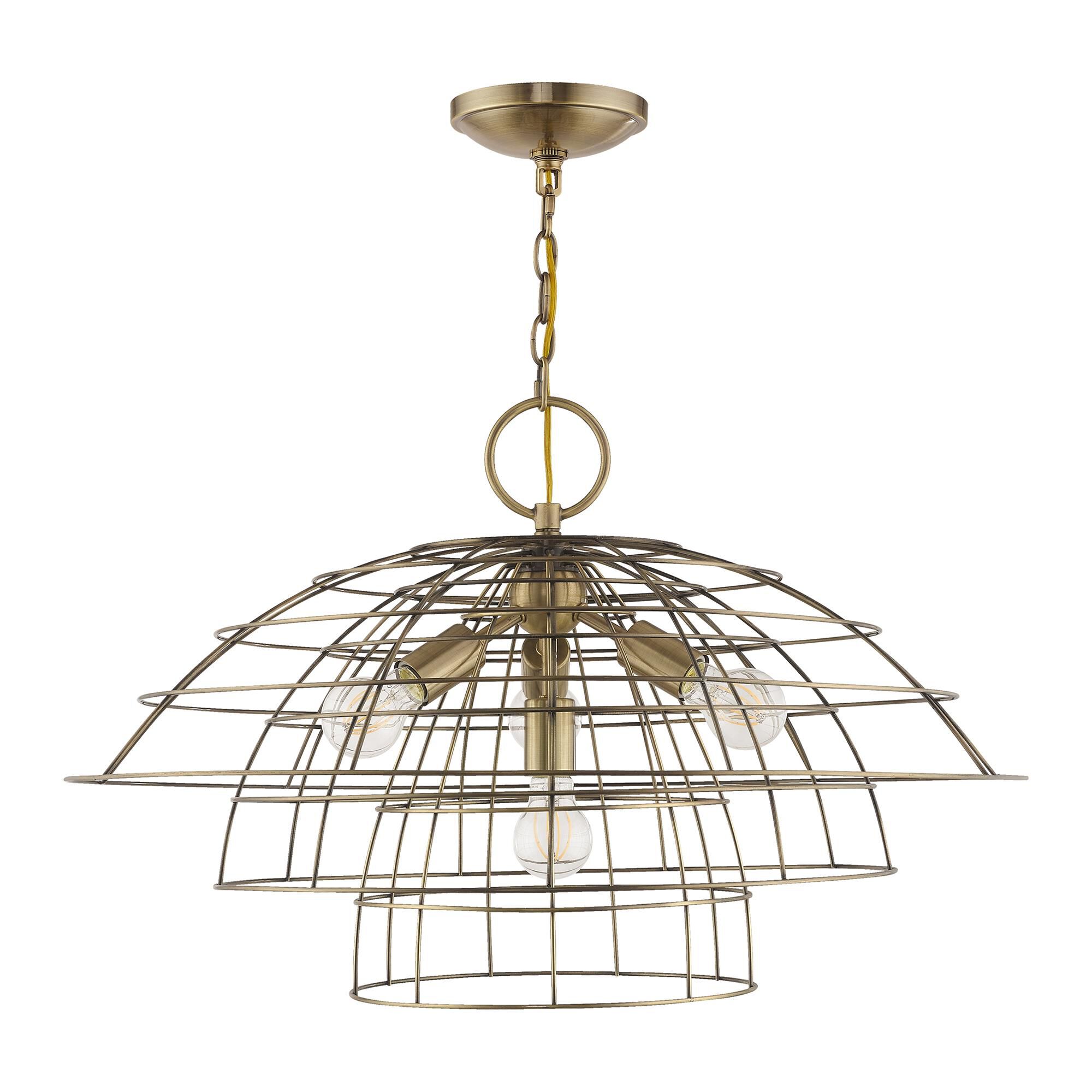 Shown in Antique Brass finish and Antique Brass Hand Crafted Steel Wire Cage shade