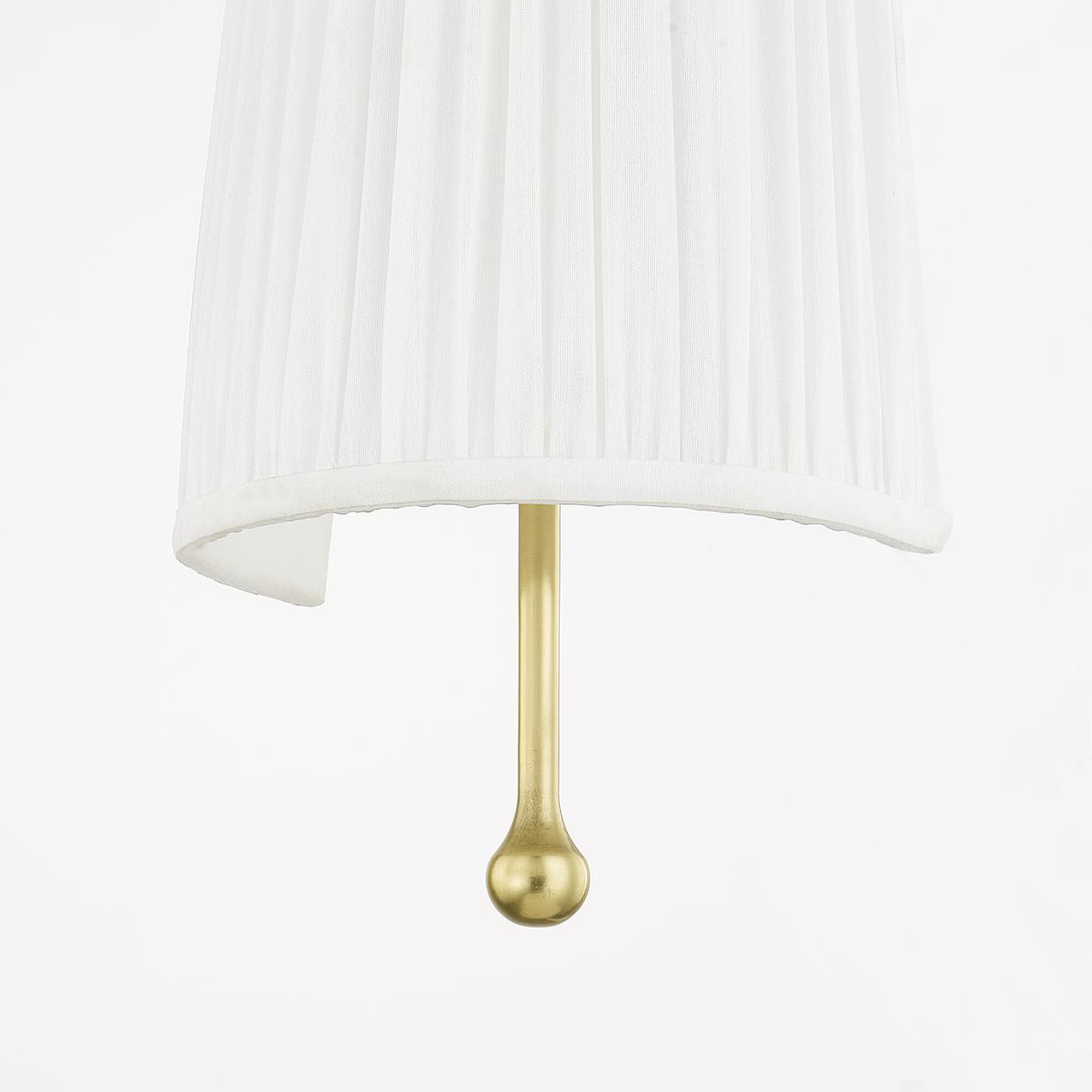 Shown in Aged Brass finish and Faux White Silk shade