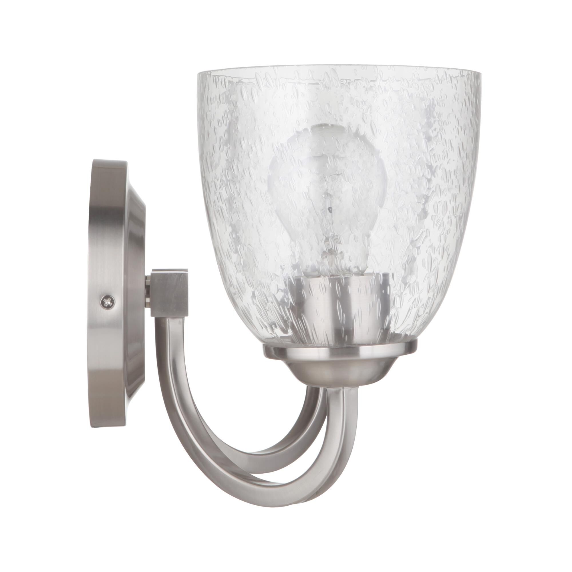 Shown in Brushed Polished Nickel finish and Clear Seeded glass and Glass shade