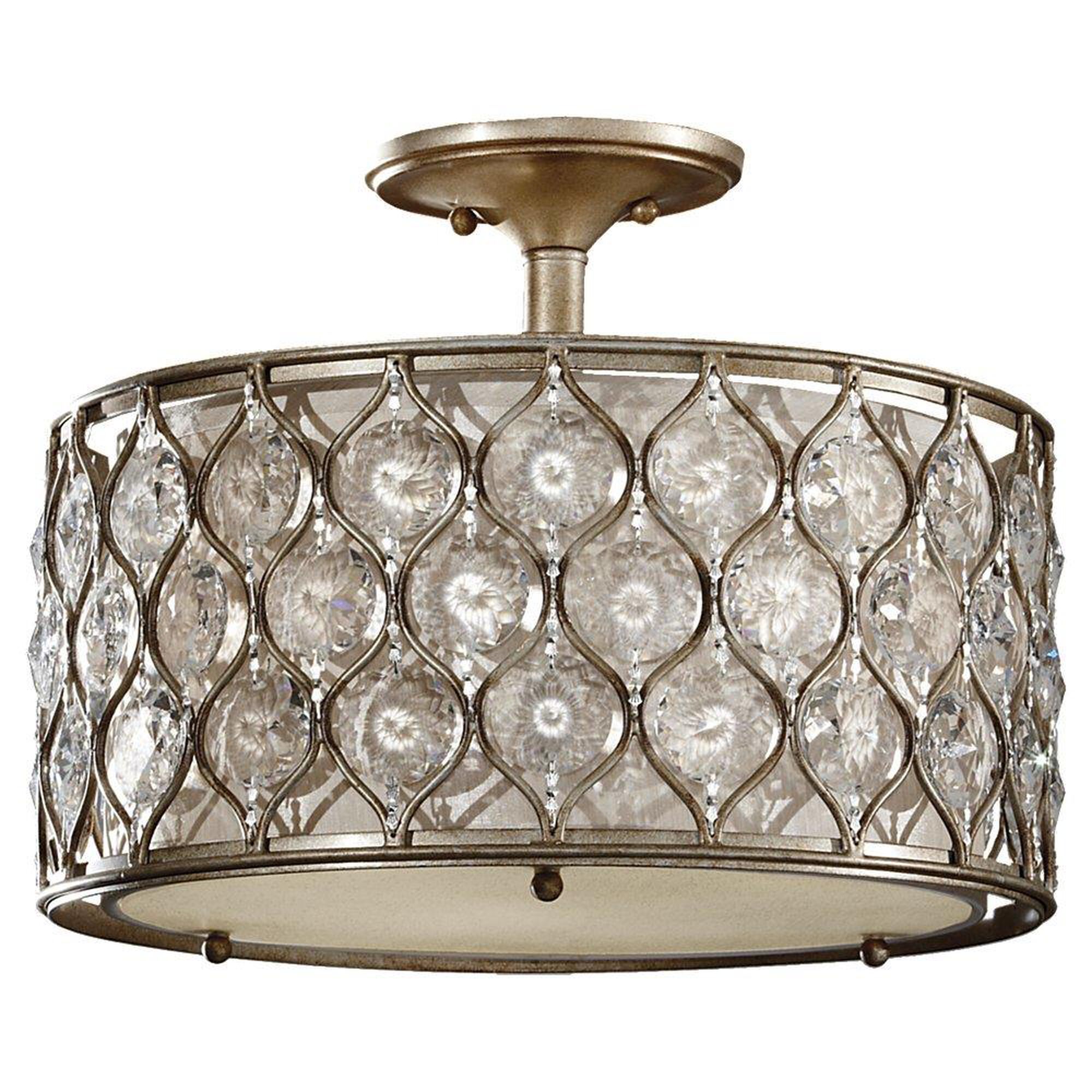 Shown in Burnished Silver finish and Beige Fabric shade