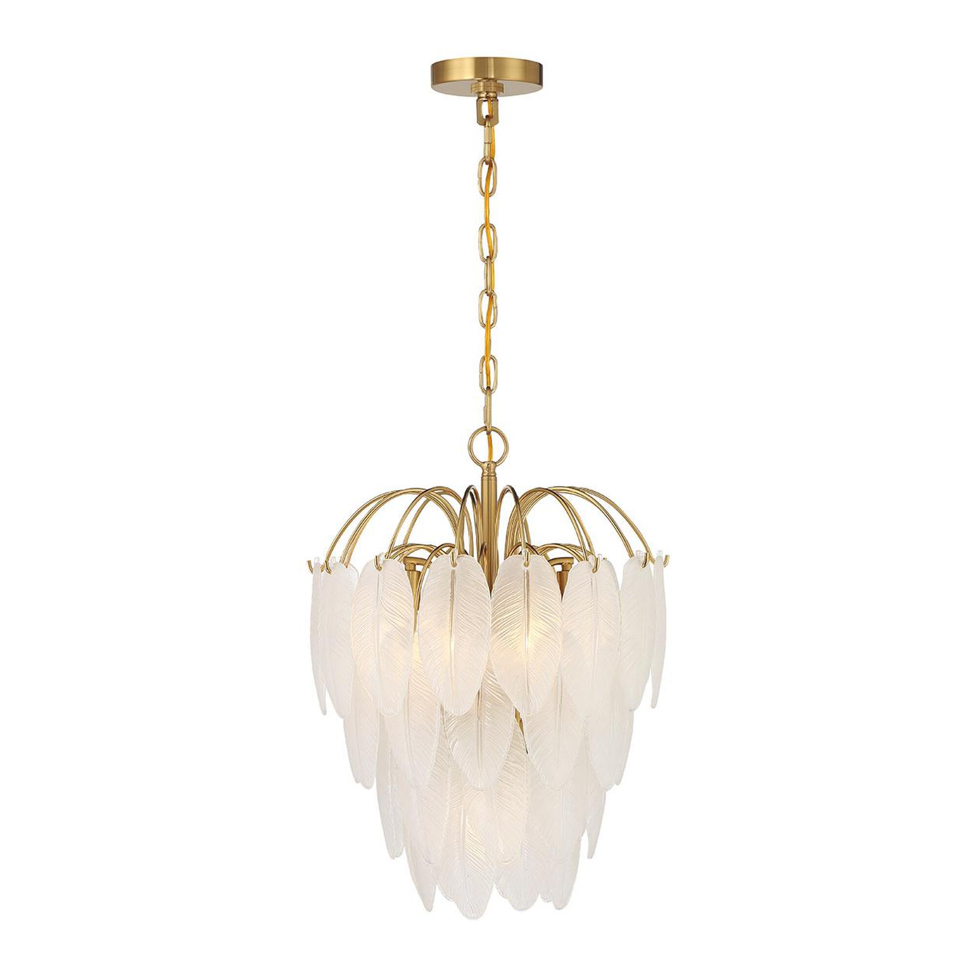 Shown in Warm Brass finish and Frosted Feather glass