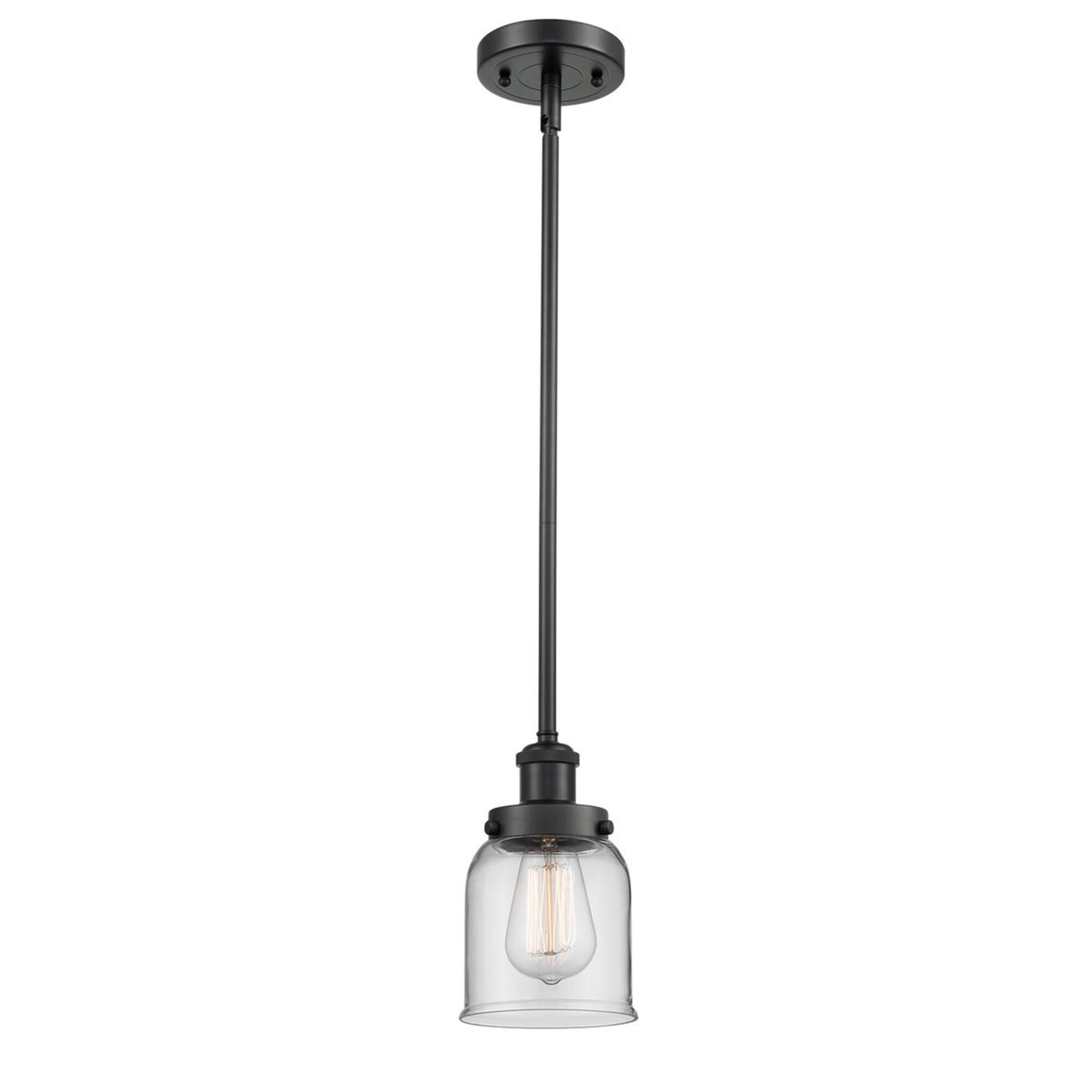 Shown in Matte Black finish and Clear Small Bell glass and None shade