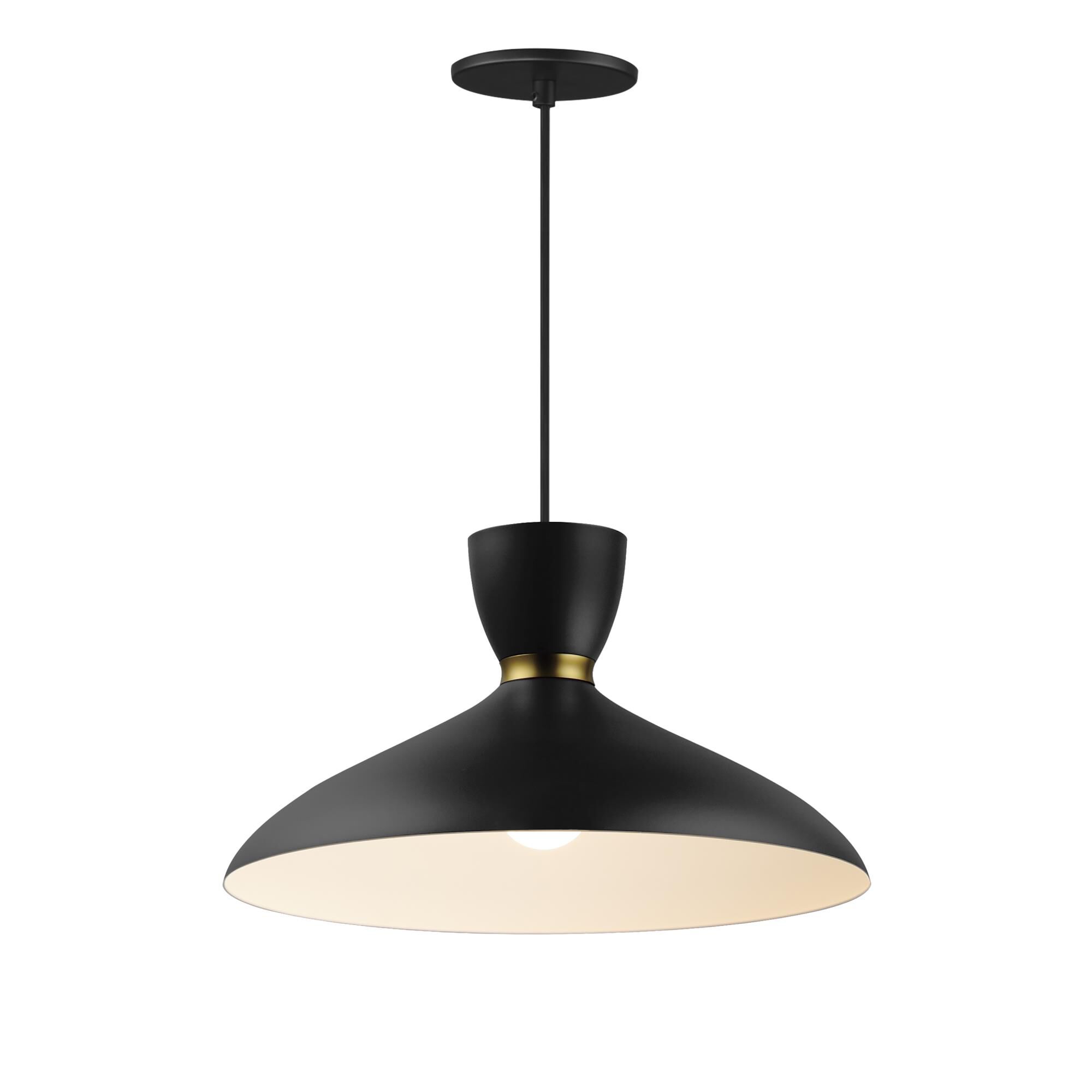 Shown in Black / Satin Brass finish and Alumimum shade