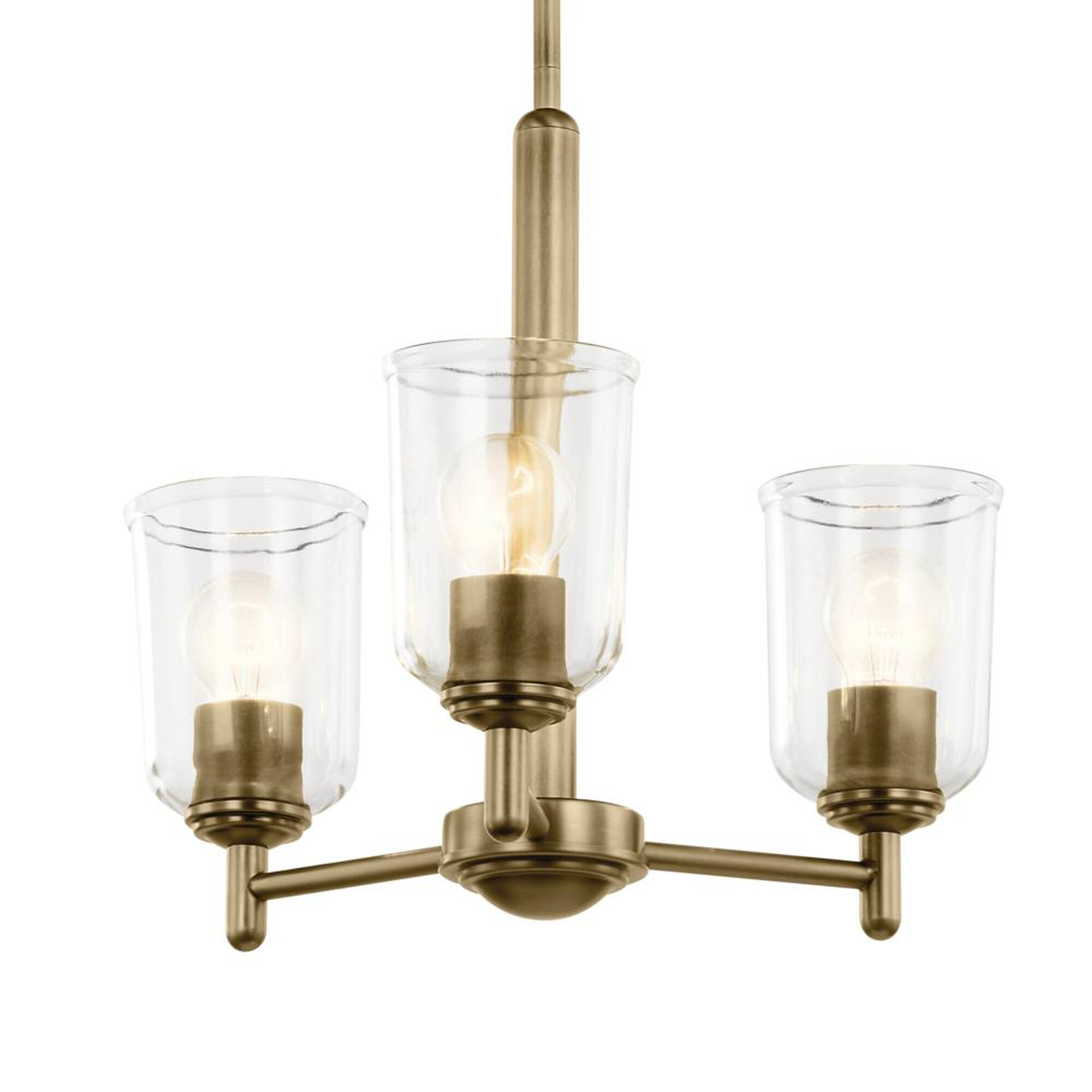 Shown in Natural Brass finish and Clear glass