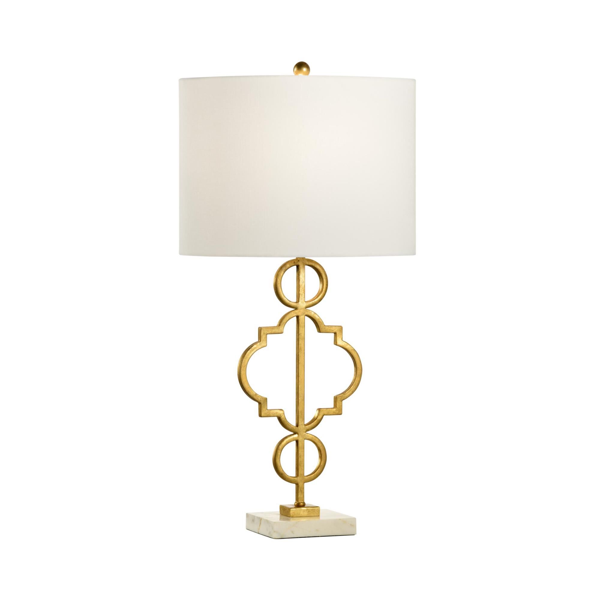 Shown in Antique Gold Leaf finish and Off White Linen shade