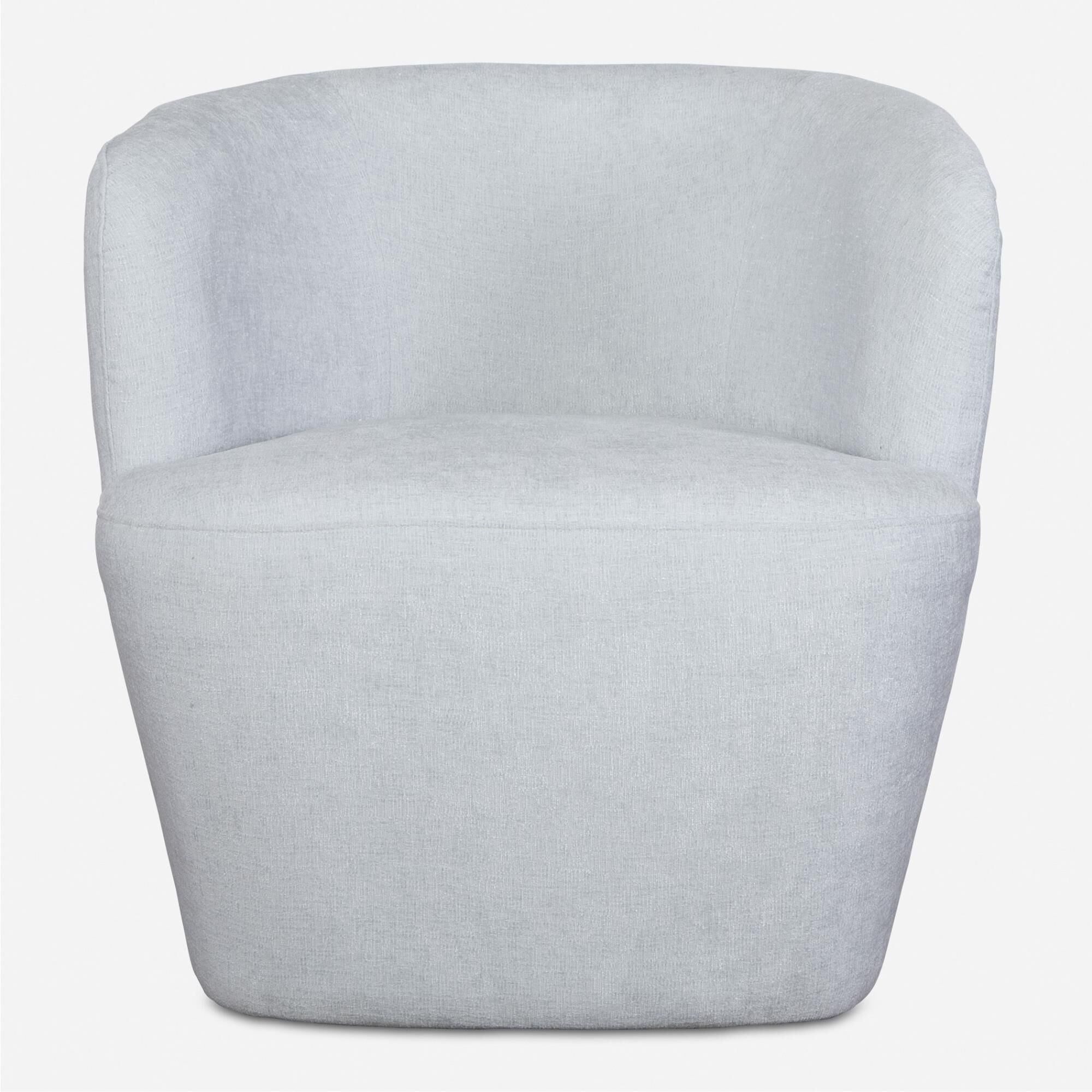 Shown in An Airy And Inviting Barrel Style Swivel Chair, Tailored In A Finely Textured, Cleanable Polyester W finish