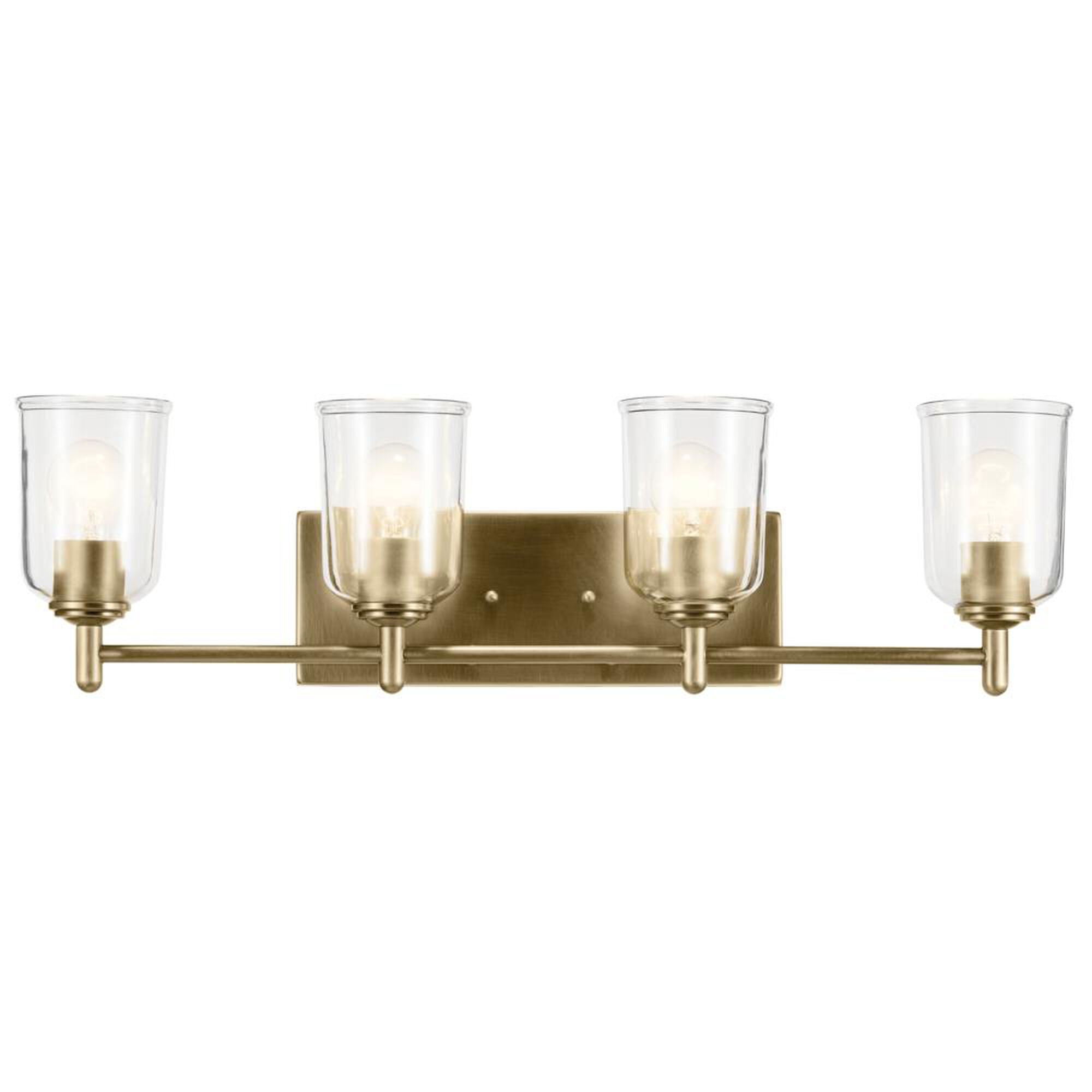 Shown in Natural Brass finish and Clear glass